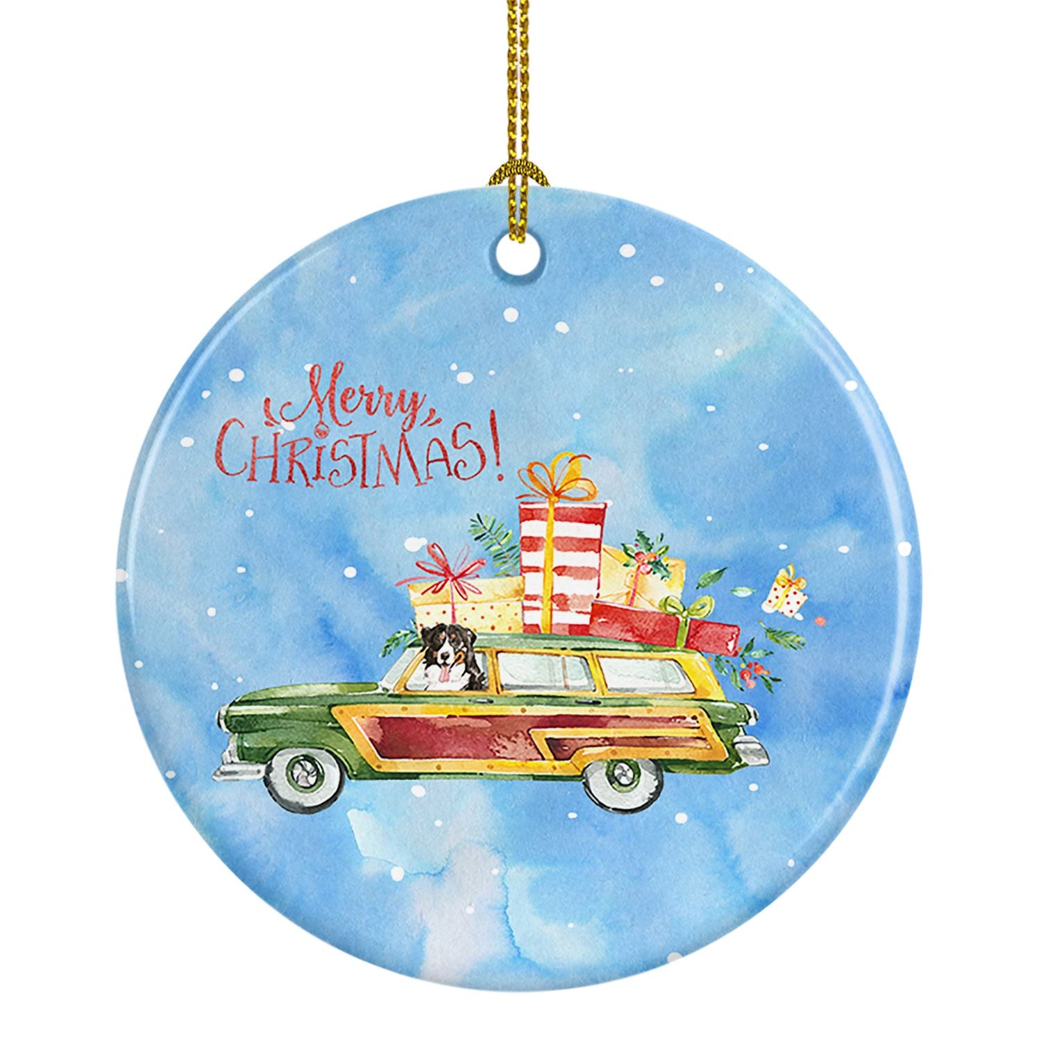 Merry Christmas Bernese Mountain Dog Ceramic Ornament Christmas Tree Hanging Decorations for Home Christmas Holiday, Party, Gift