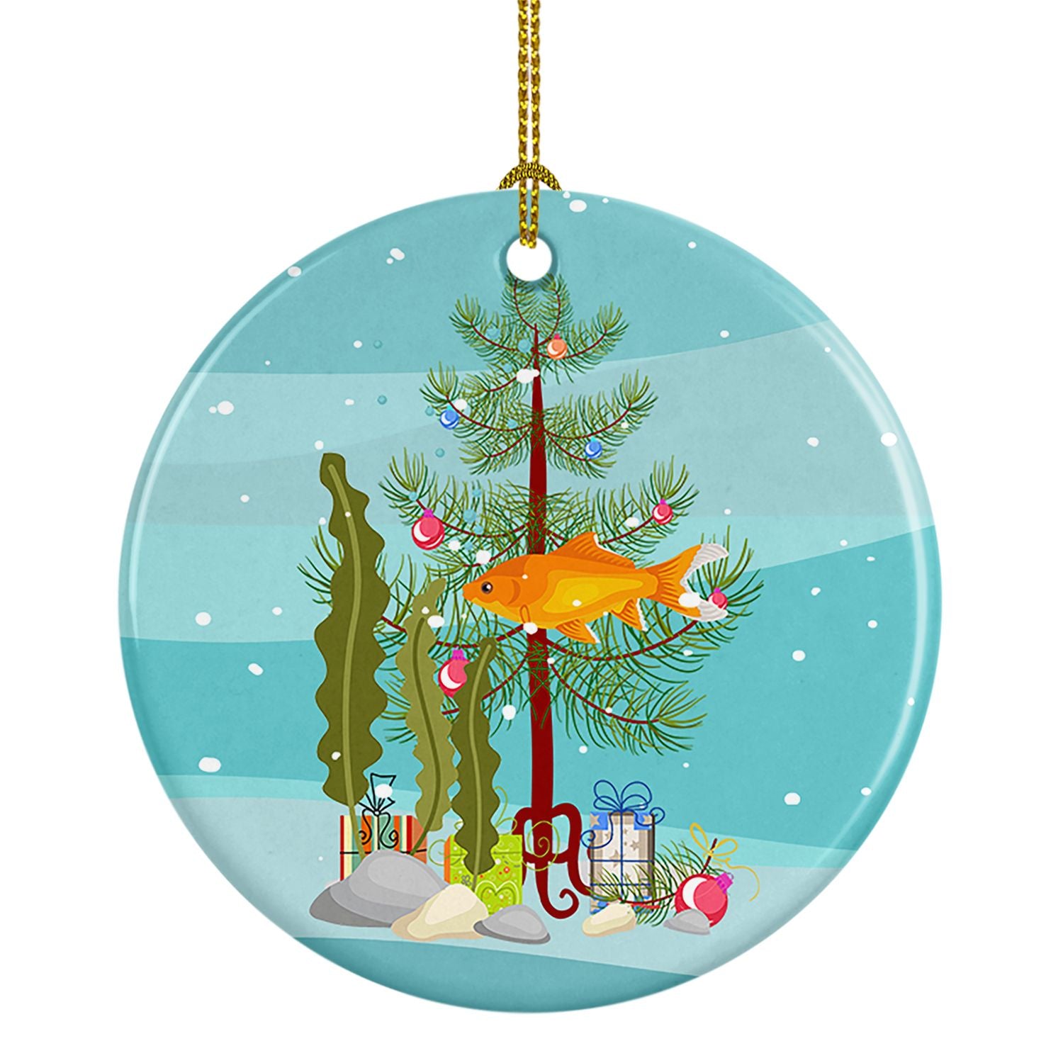 Goldfish Common Merry Christmas Ceramic Ornament Christmas Tree Hanging Decorations for Home Christmas Holiday, Party, Gift, 3 i