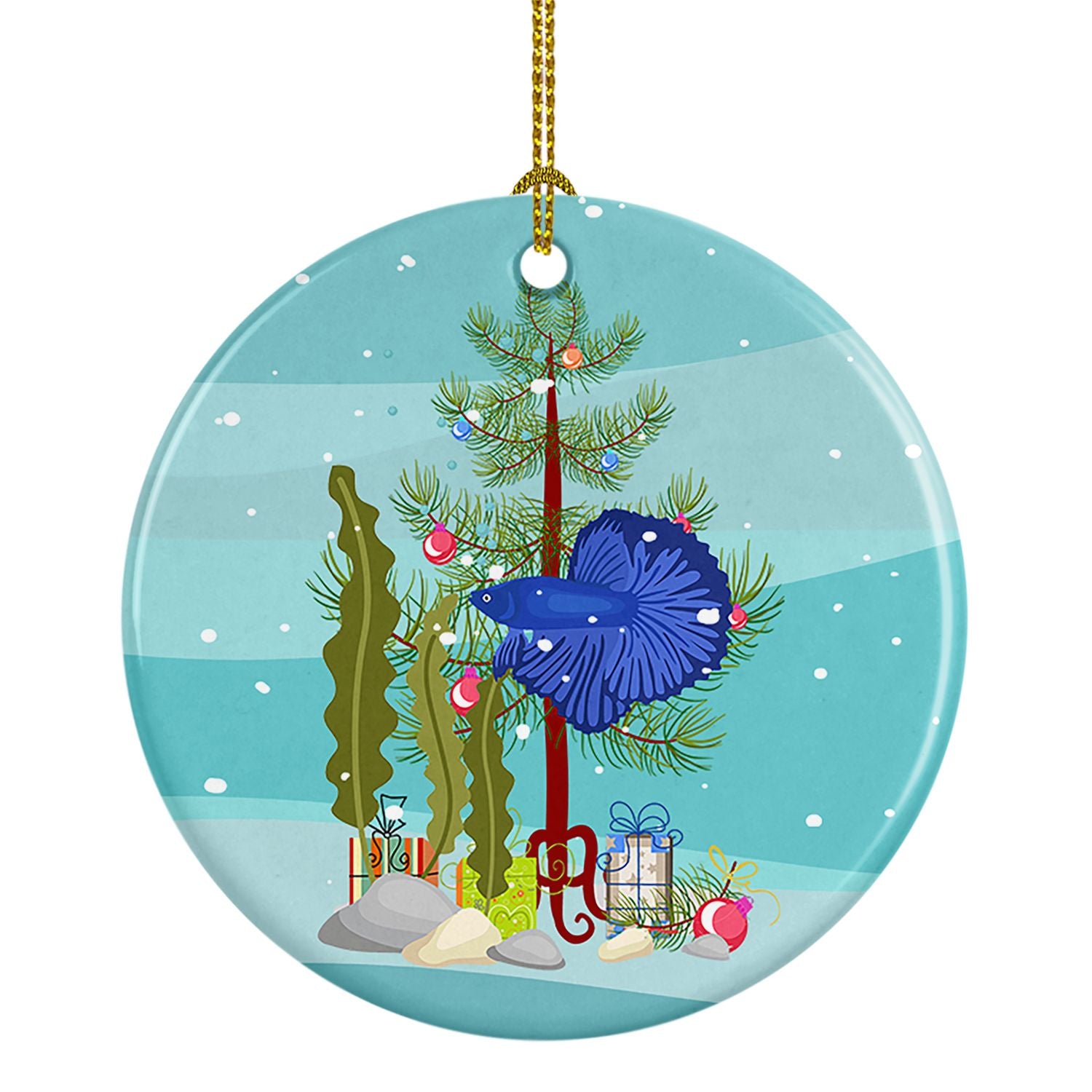 Delta Tail Betta Fish Merry Christmas Ceramic Ornament Christmas Tree Hanging Decorations for Home Christmas Holiday, Party, Gif
