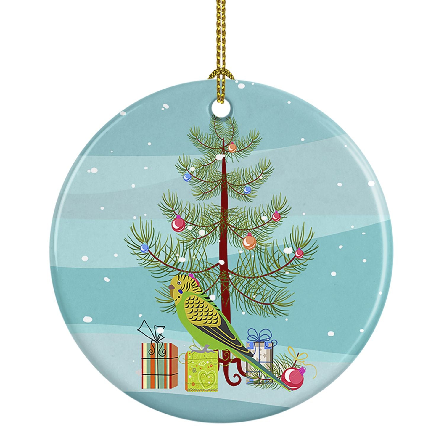 Budgerigar Merry Christmas Ceramic Ornament Christmas Tree Hanging Decorations for Home Christmas Holiday, Party, Gift, 3 in, Mu