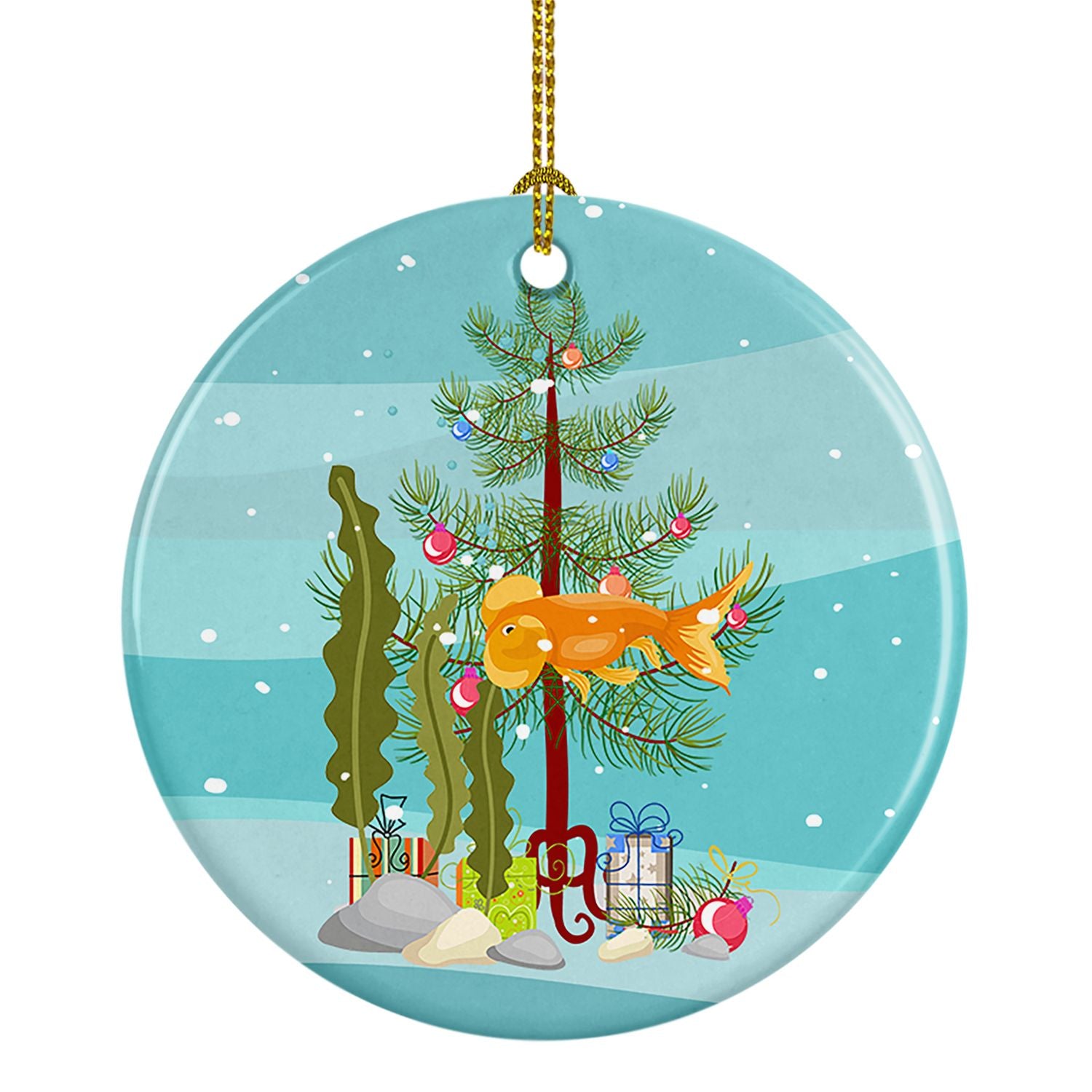 Bubble Eyed Goldfish Merry Christmas Ceramic Ornament Christmas Tree Hanging Decorations for Home Christmas Holiday, Party, Gift