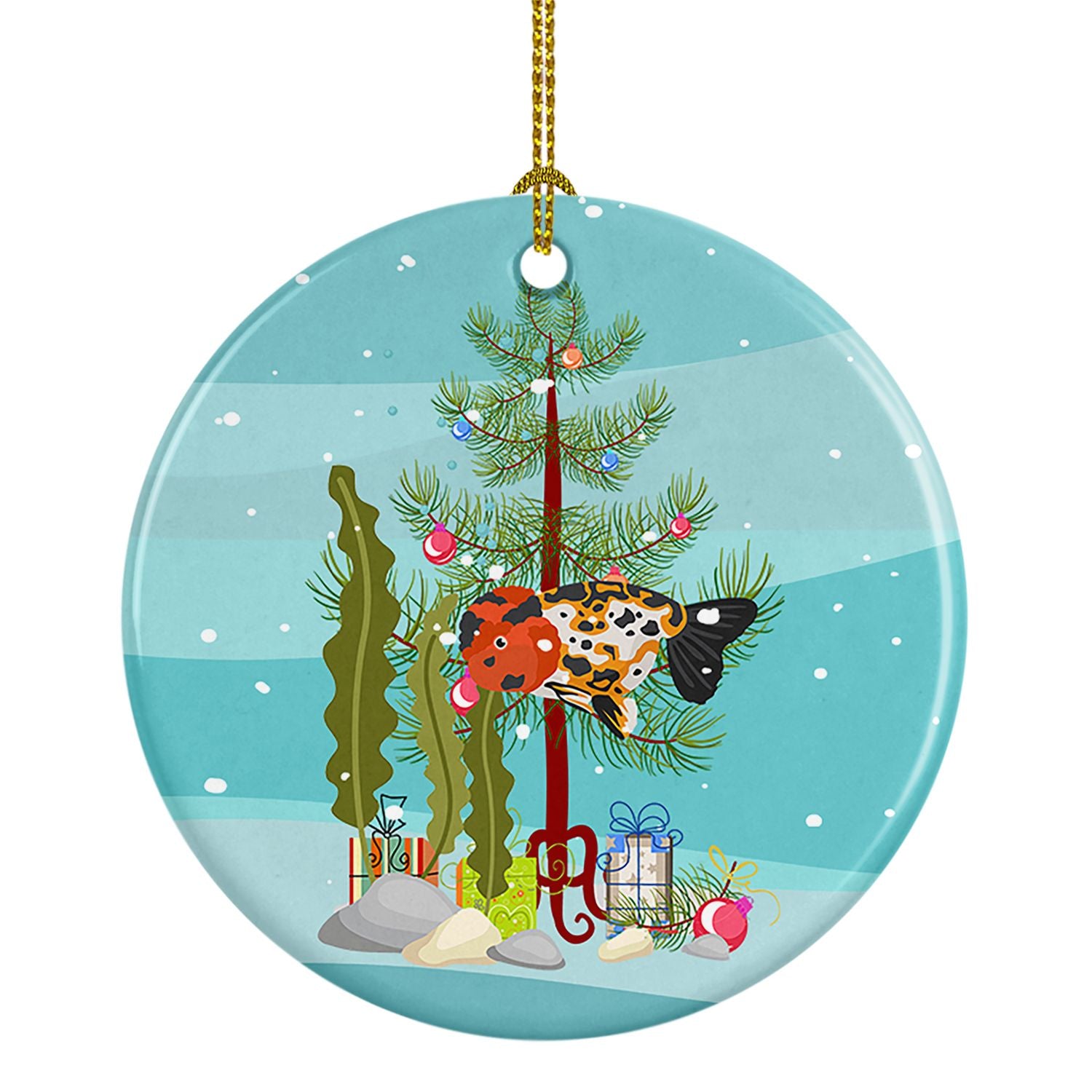 Ranchu Goldfish Merry Christmas Ceramic Ornament Christmas Tree Hanging Decorations for Home Christmas Holiday, Party, Gift, 3 i