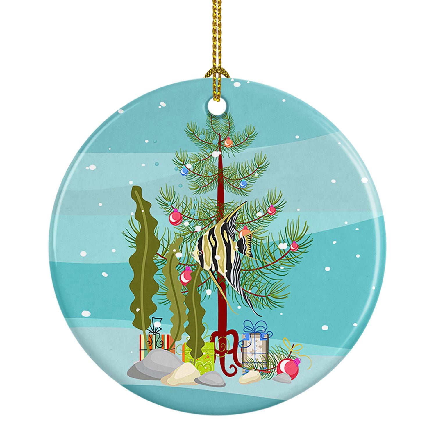 Angelfish Merry Christmas Ceramic Ornament Christmas Tree Hanging Decorations for Home Christmas Holiday, Party, Gift, 3 in, Mul