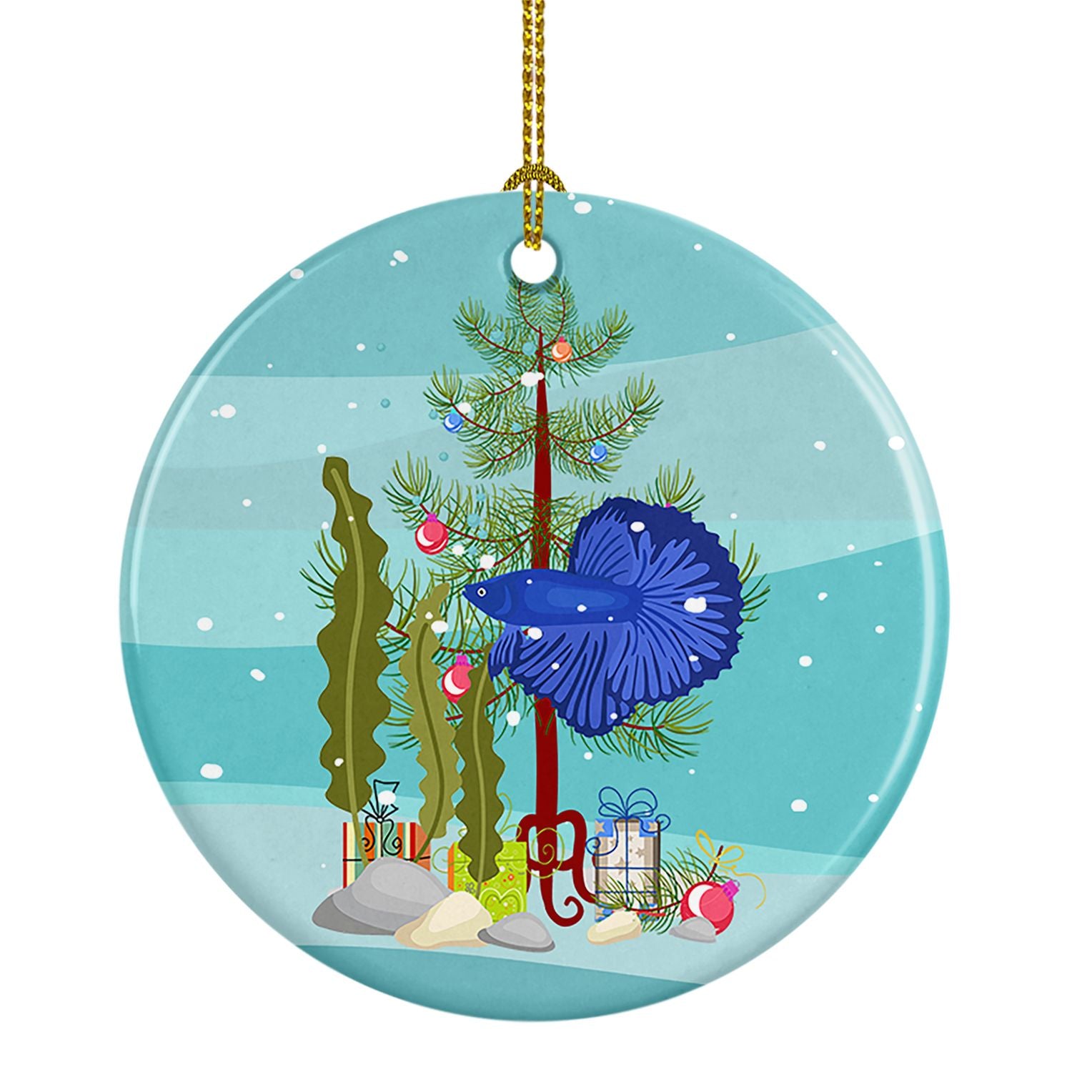 Super Delta Tail Betta Merry Christmas Ceramic Ornament Christmas Tree Hanging Decorations for Home Christmas Holiday, Party, Gi