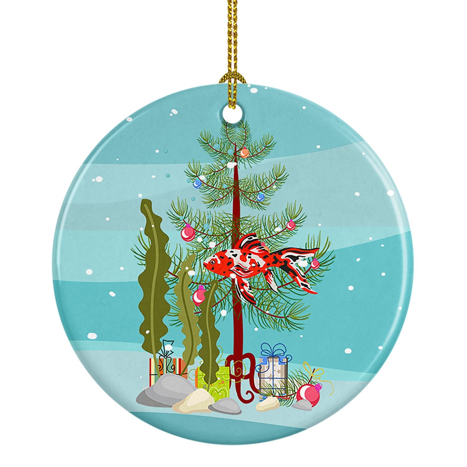 Shubunkin Goldfish Merry Christmas Ceramic Ornament Christmas Tree Hanging Decorations for Home Christmas Holiday, Party, Gift, 