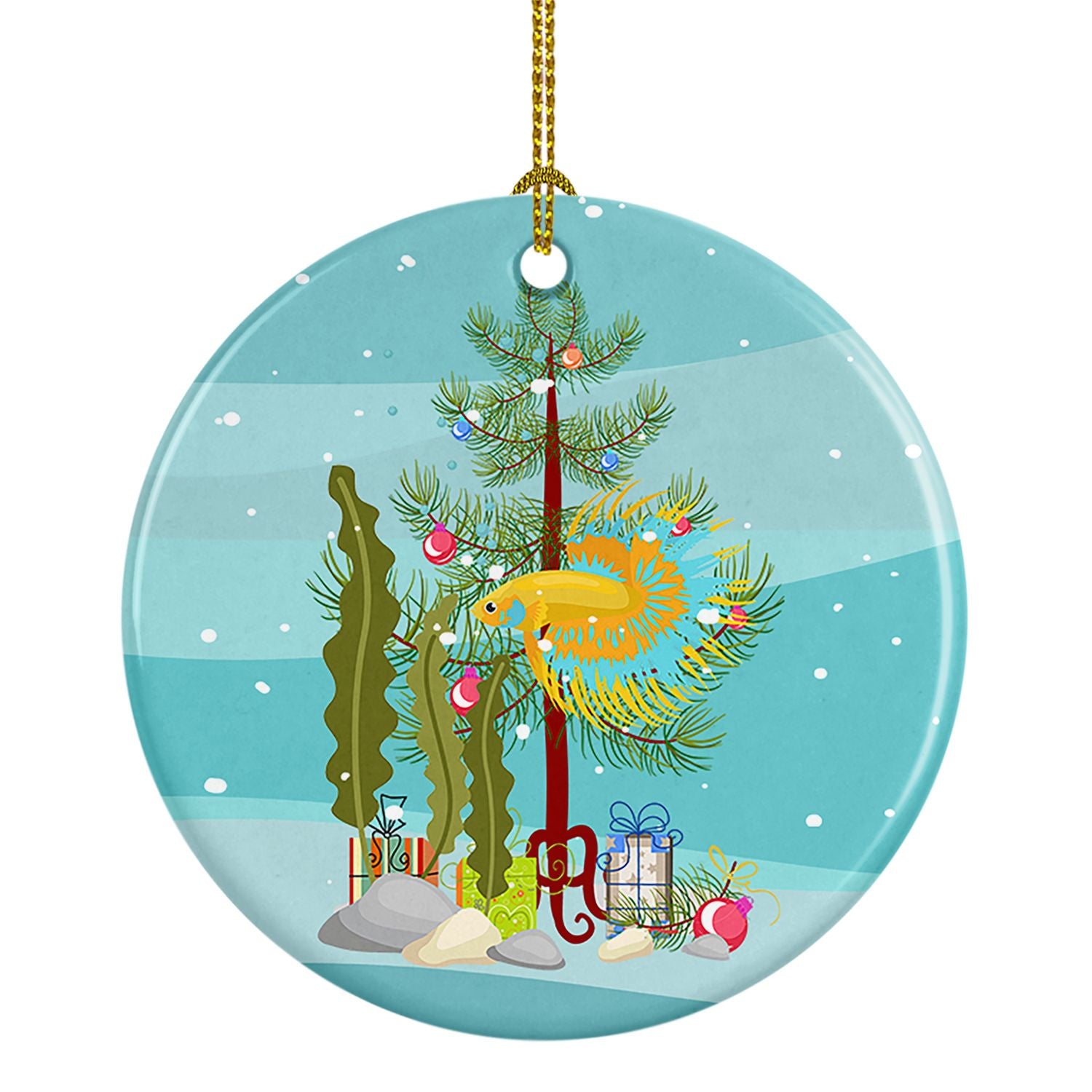 CrownTail Betta Merry Christmas Ceramic Ornament Christmas Tree Hanging Decorations for Home Christmas Holiday, Party, Gift, 3 i