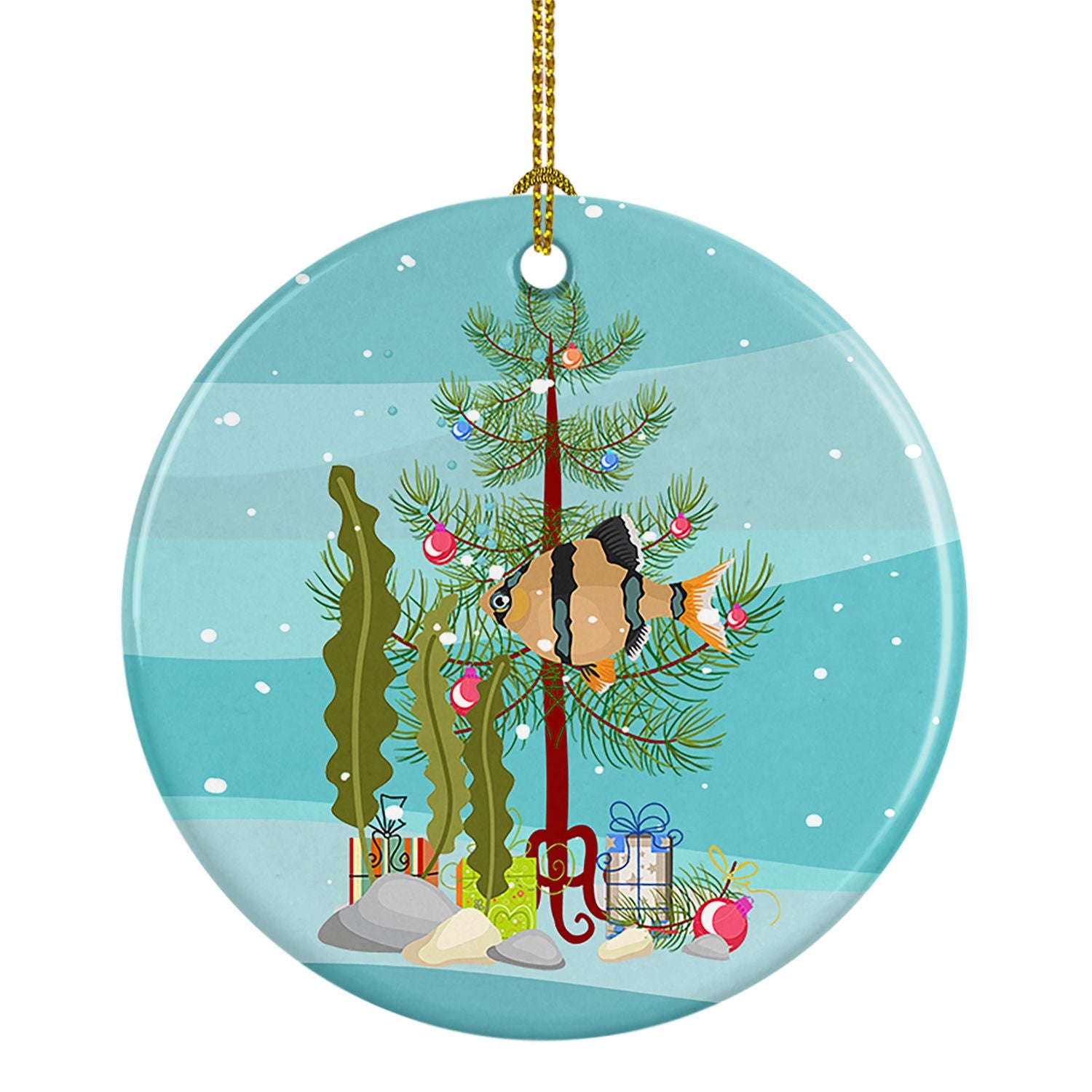 Tiger Barb Merry Christmas Ceramic Ornament Christmas Tree Hanging Decorations for Home Christmas Holiday, Party, Gift, 3 in, Mu