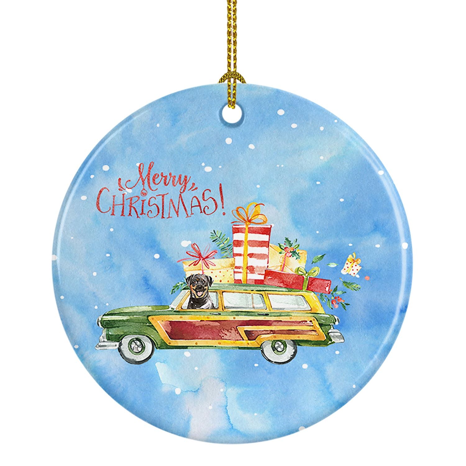 Merry Christmas Rottweiler Ceramic Ornament Christmas Tree Hanging Decorations for Home Christmas Holiday, Party, Gift, 3 in, Mu