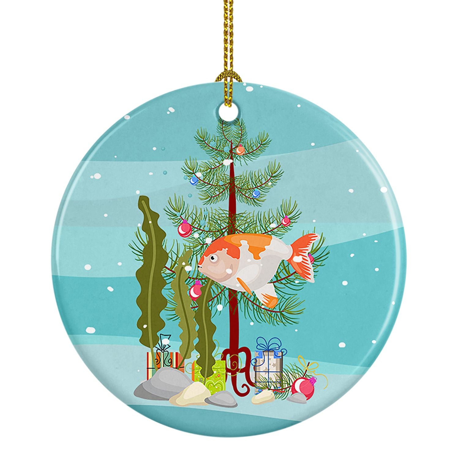 Lionhead Goldfish Merry Christmas Ceramic Ornament Christmas Tree Hanging Decorations for Home Christmas Holiday, Party, Gift, 3