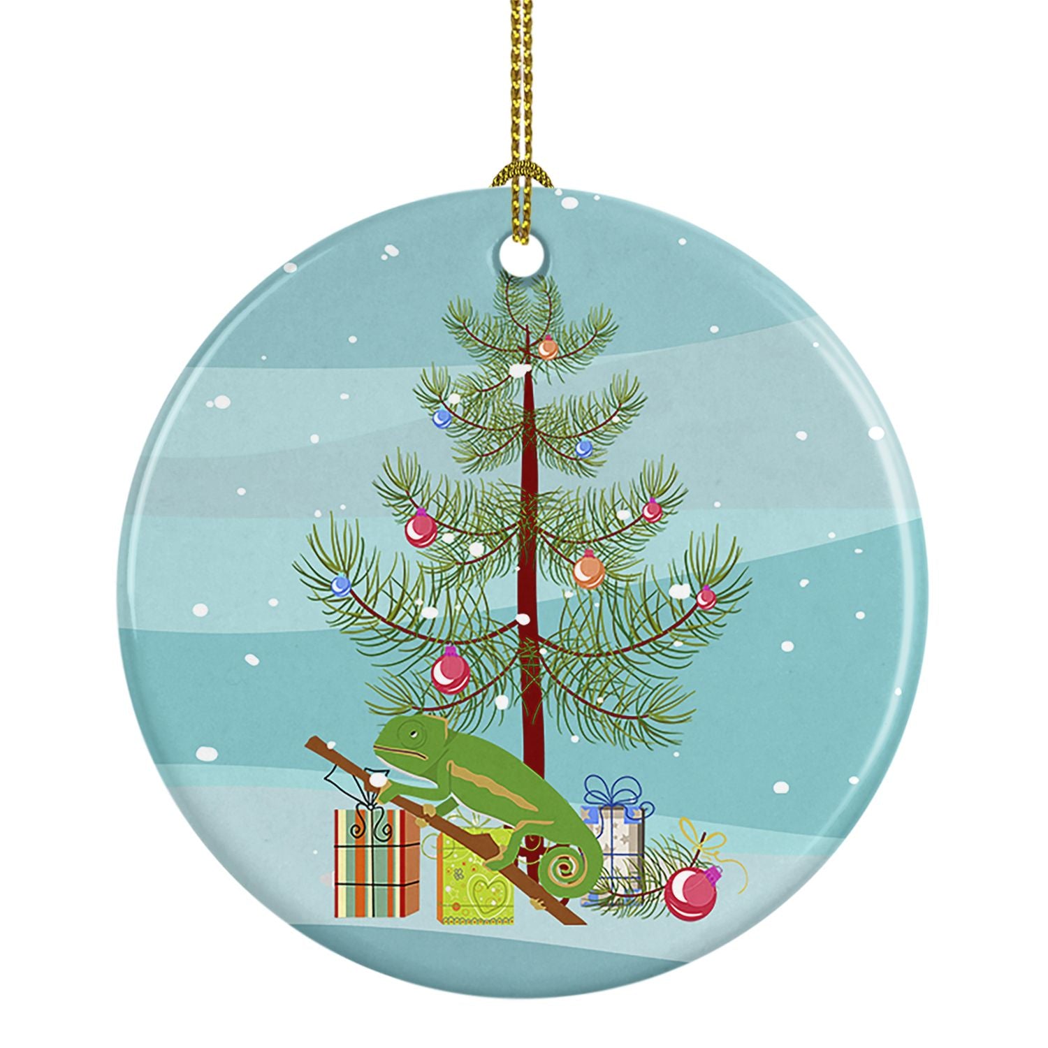 Chameleon Merry Christmas Ceramic Ornament Christmas Tree Hanging Decorations for Home Christmas Holiday, Party, Gift, 3 in, Mul