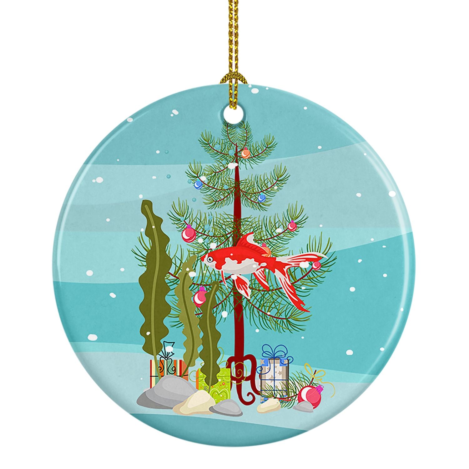 Comet Goldfish Merry Christmas Ceramic Ornament Christmas Tree Hanging Decorations for Home Christmas Holiday, Party, Gift, 3 in