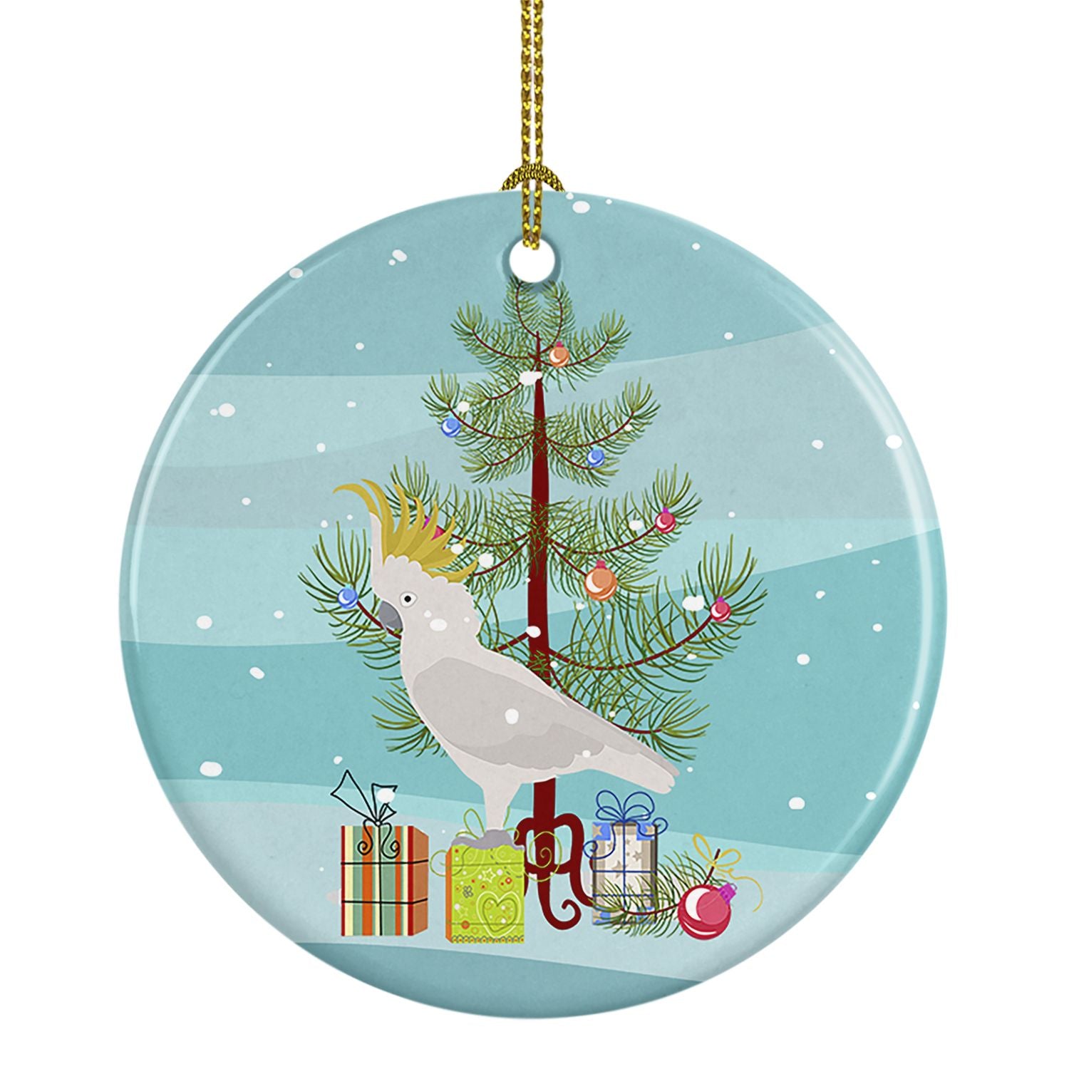 Cockatoo Merry Christmas Ceramic Ornament Christmas Tree Hanging Decorations for Home Christmas Holiday, Party, Gift, 3 in, Mult