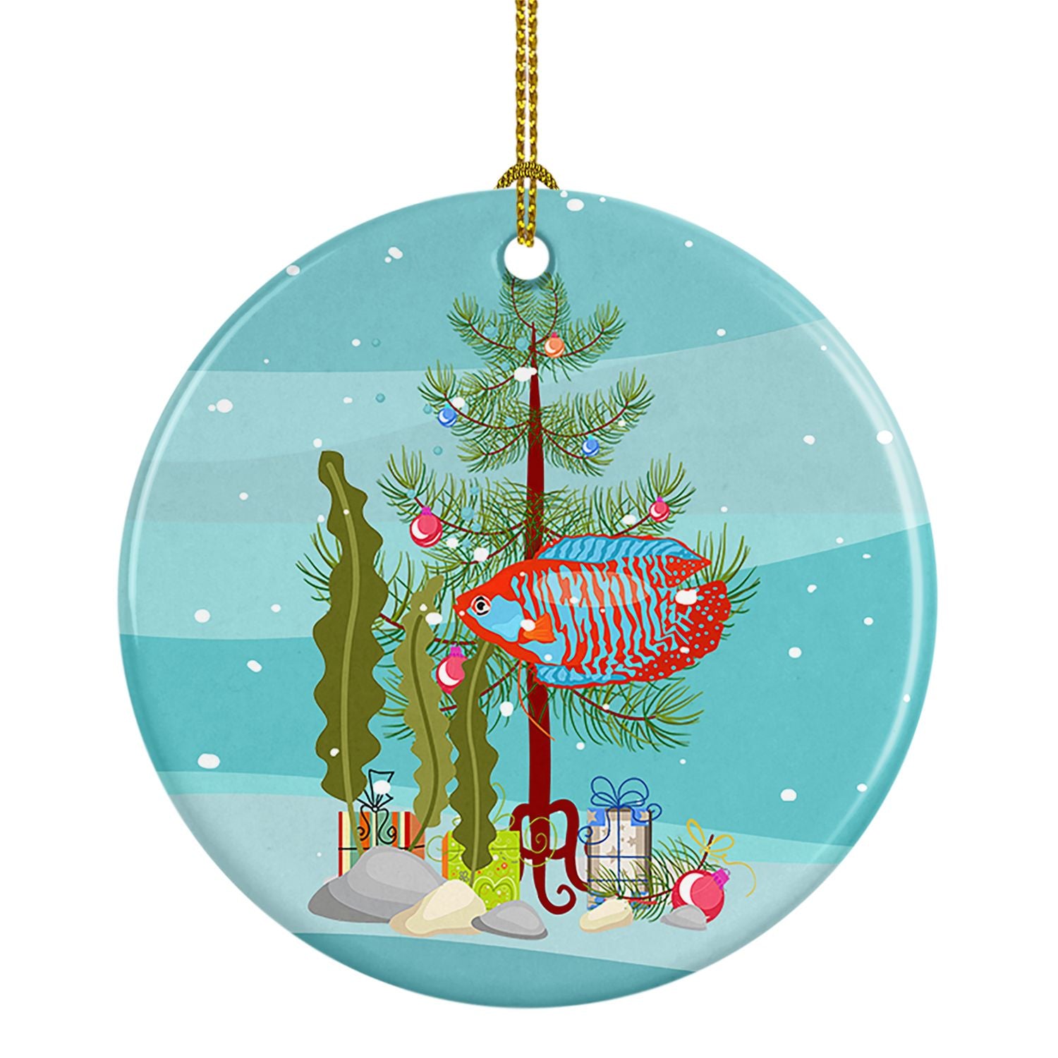 Dwarf Gourami Merry Christmas Ceramic Ornament Christmas Tree Hanging Decorations for Home Christmas Holiday, Party, Gift, 3 in,