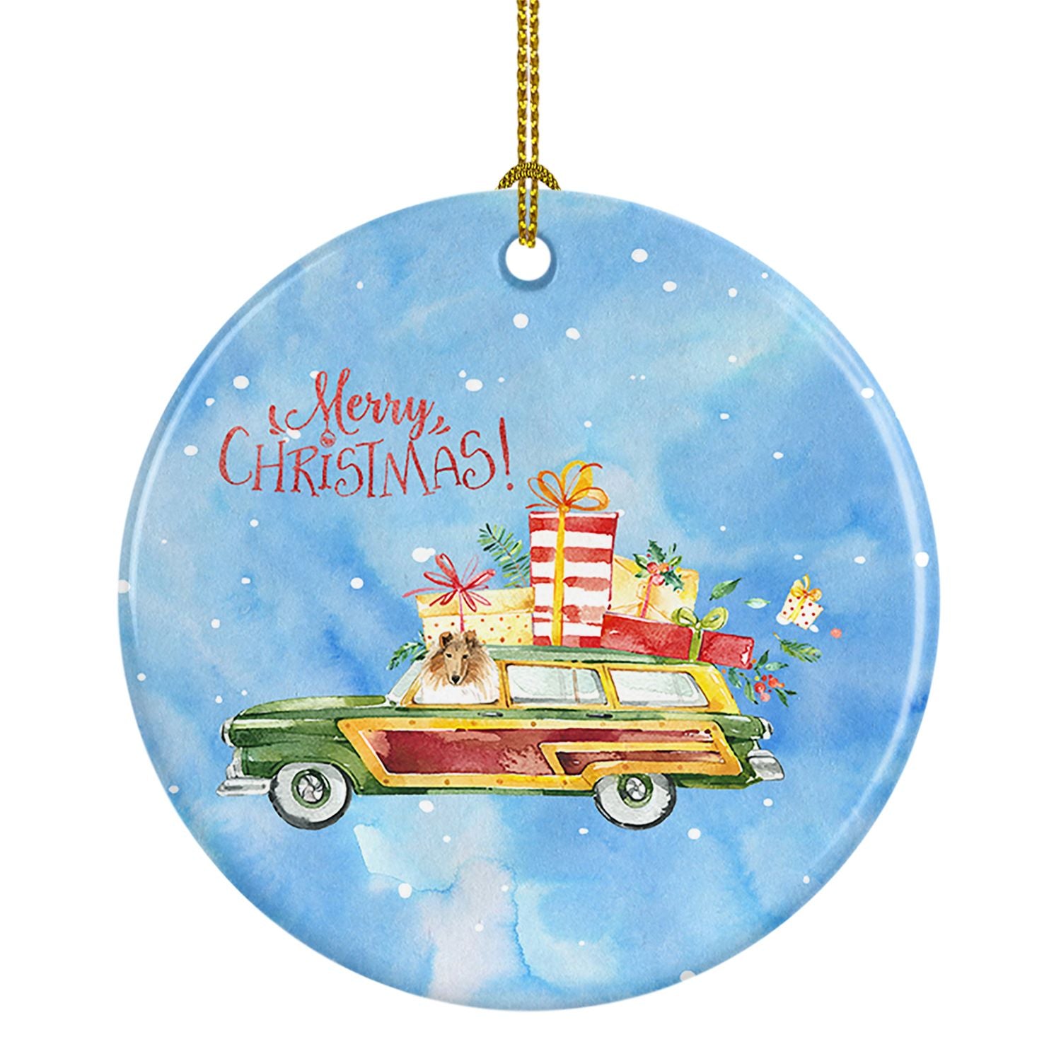 Merry Christmas Collie Ceramic Ornament Christmas Tree Hanging Decorations for Home Christmas Holiday, Party, Gift, 3 in, Multic