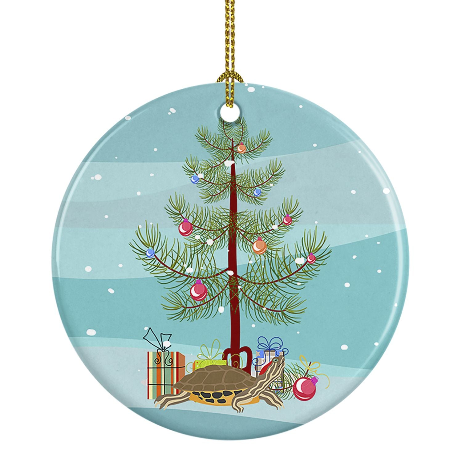 Pond Slider Turtle Merry Christmas Ceramic Ornament Christmas Tree Hanging Decorations for Home Christmas Holiday, Party, Gift, 