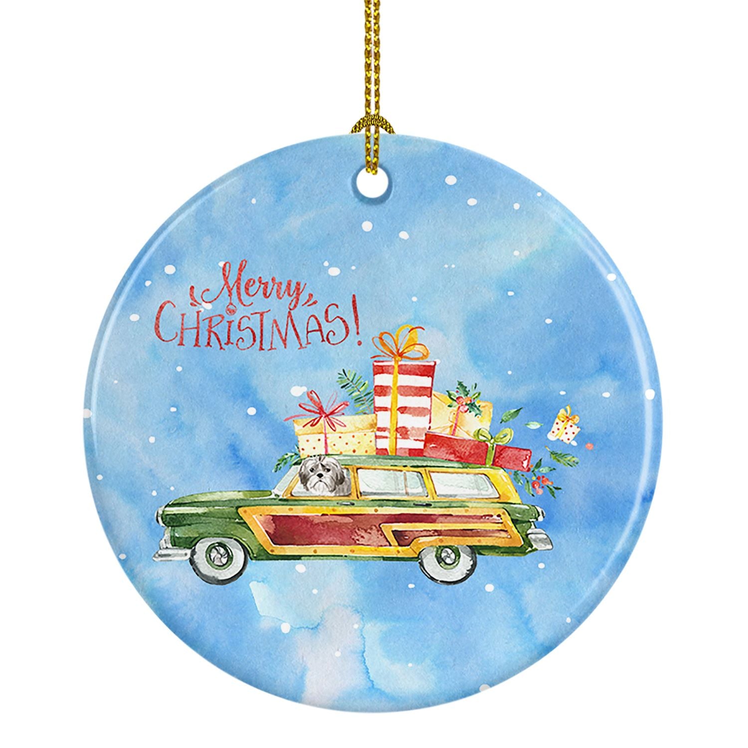 Merry Christmas Shih Tzu Puppy Cut Ceramic Ornament Christmas Tree Hanging Decorations for Home Christmas Holiday, Party, Gift, 