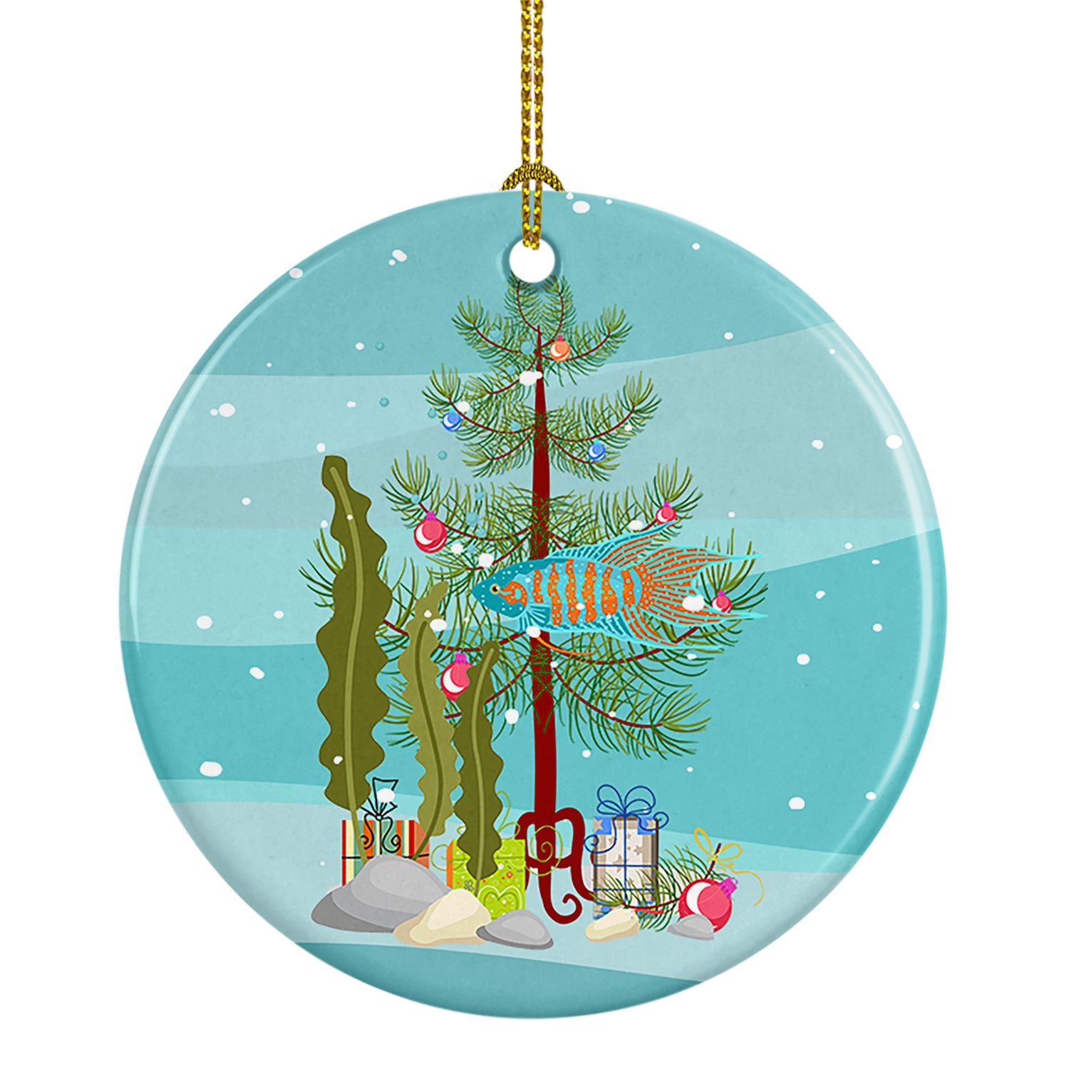 Paradise Fish Merry Christmas Ceramic Ornament Christmas Tree Hanging Decorations for Home Christmas Holiday, Party, Gift, 3 in,