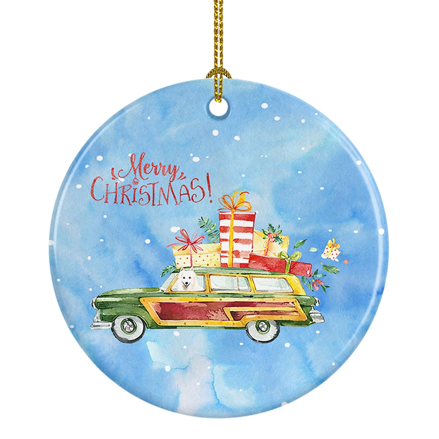 Merry Christmas Japanese Spitz Ceramic Ornament Christmas Tree Hanging Decorations for Home Christmas Holiday, Party, Gift, 3 in