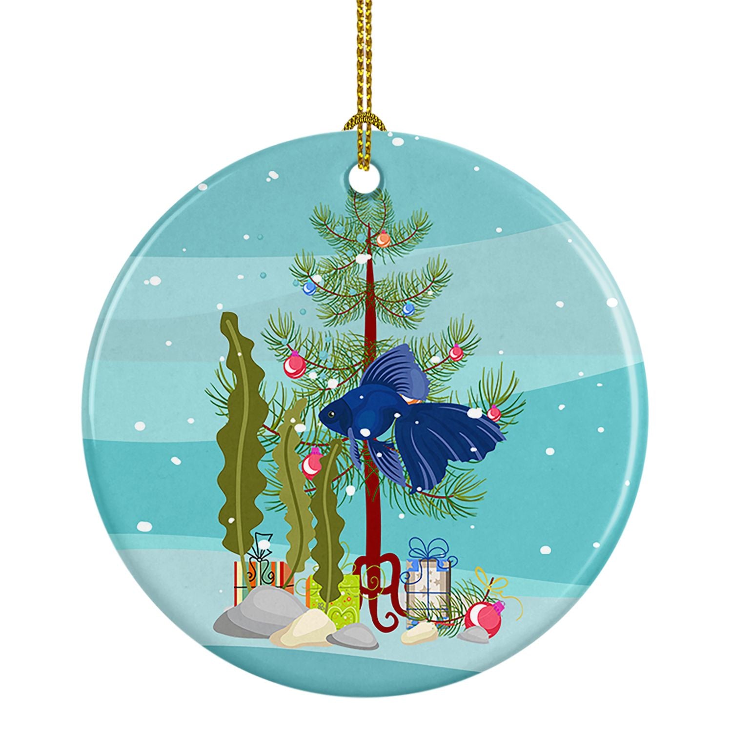 Veiltail Goldfish Merry Christmas Ceramic Ornament Christmas Tree Hanging Decorations for Home Christmas Holiday, Party, Gift, 3