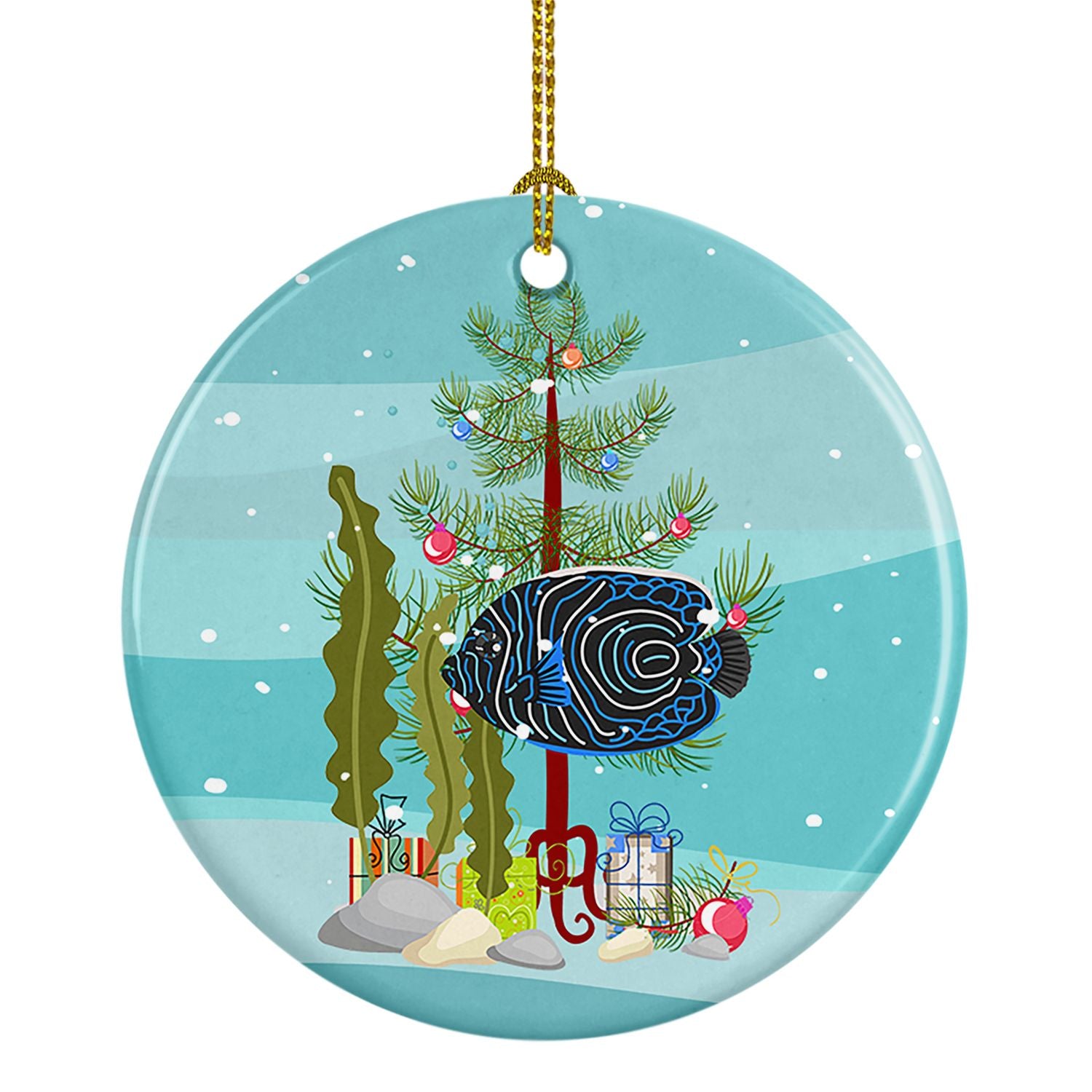 Emperor Angelfish Merry Christmas Ceramic Ornament Christmas Tree Hanging Decorations for Home Christmas Holiday, Party, Gift, 3