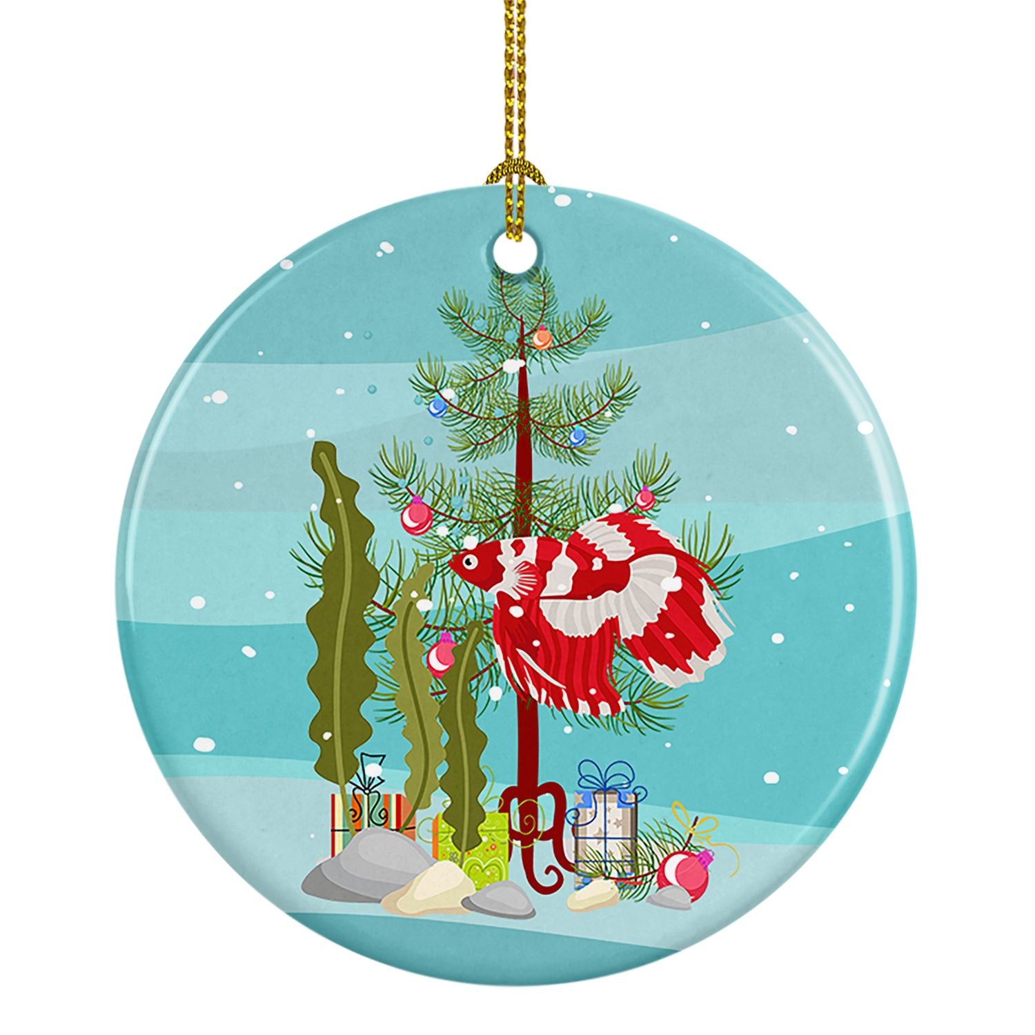 Veil Tail Betta Merry Christmas Ceramic Ornament Christmas Tree Hanging Decorations for Home Christmas Holiday, Party, Gift, 3 i
