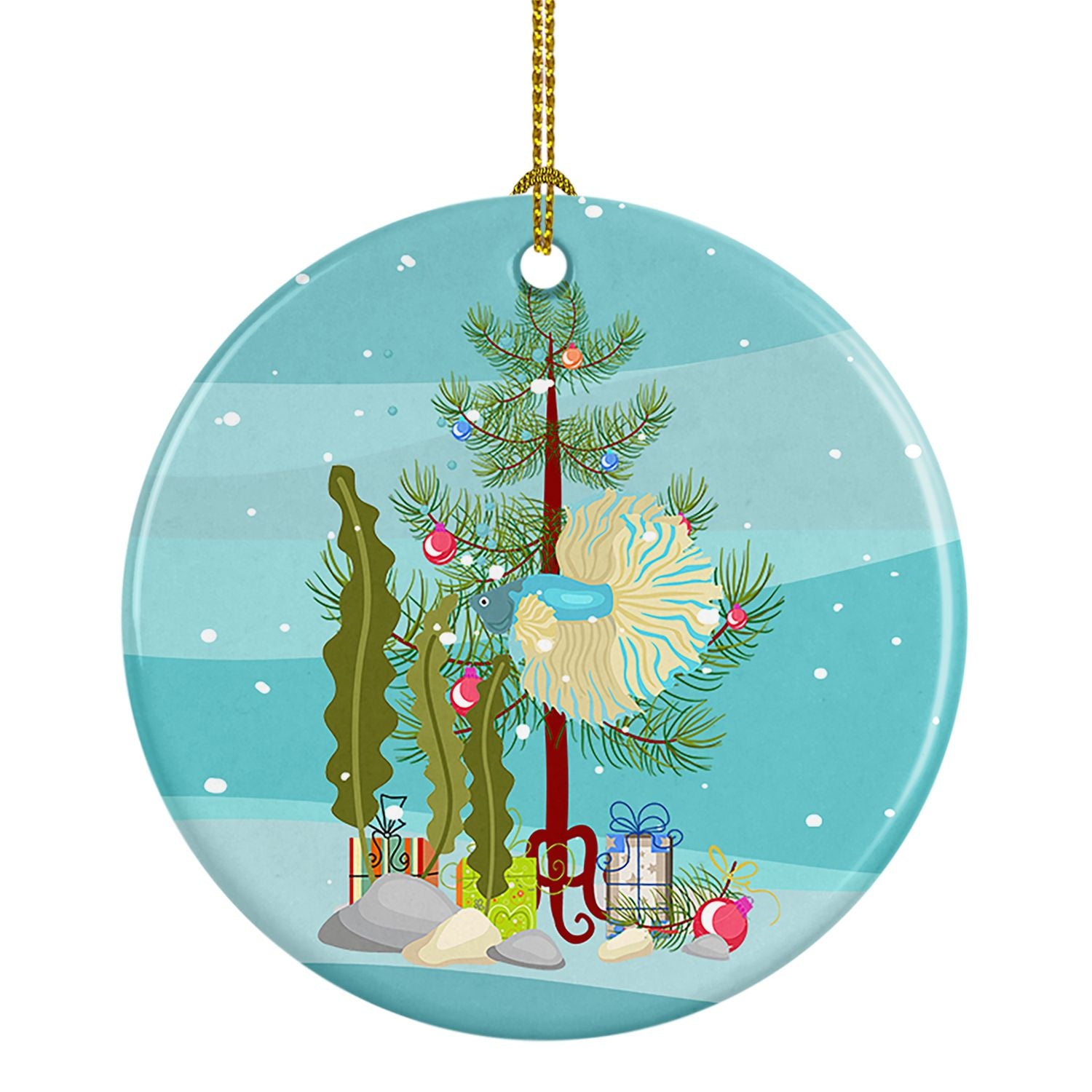 Elephant Ear Betta Merry Christmas Ceramic Ornament Christmas Tree Hanging Decorations for Home Christmas Holiday, Party, Gift, 