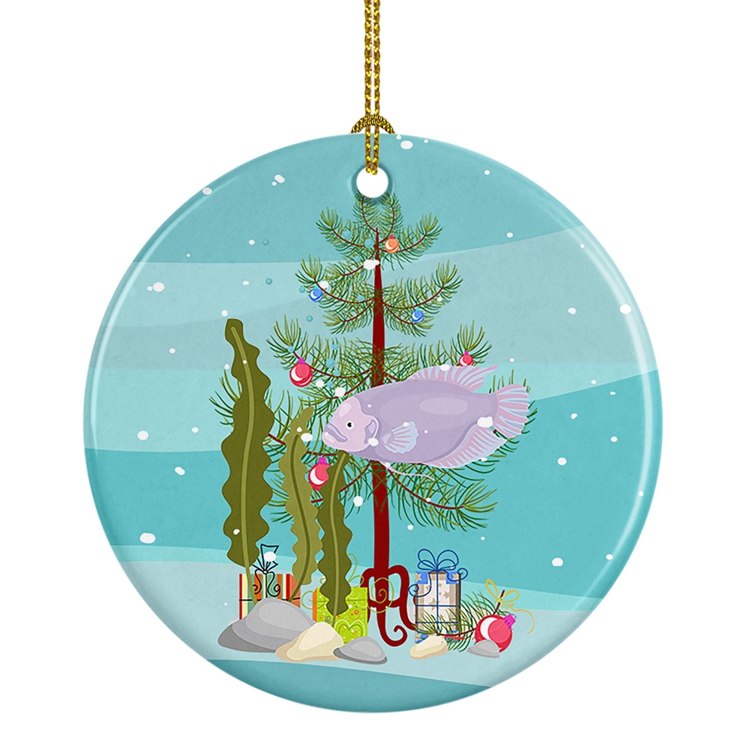 Giant Gourami Merry Christmas Ceramic Ornament Christmas Tree Hanging Decorations for Home Christmas Holiday, Party, Gift, 3 in,