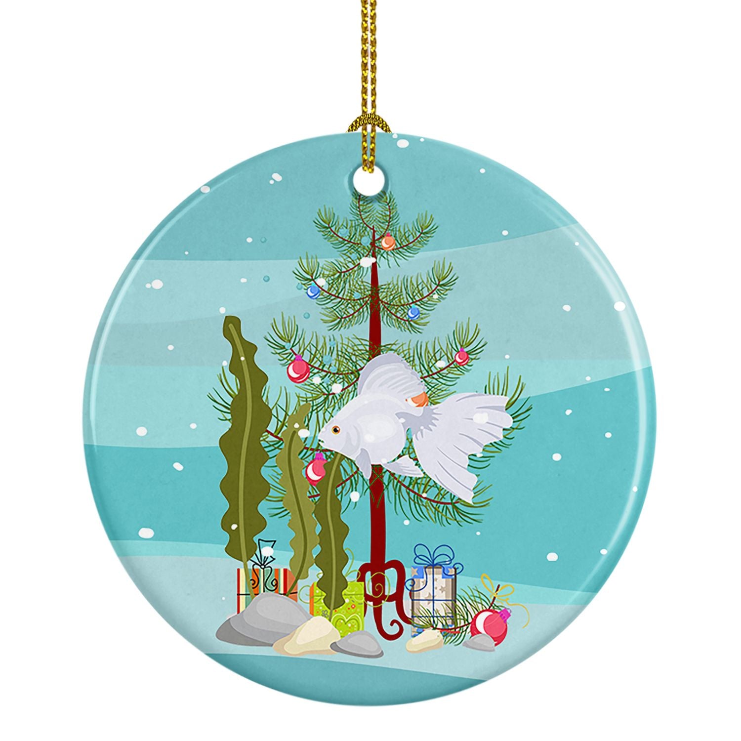 Ryukin Goldfish Merry Christmas Ceramic Ornament Christmas Tree Hanging Decorations for Home Christmas Holiday, Party, Gift, 3 i