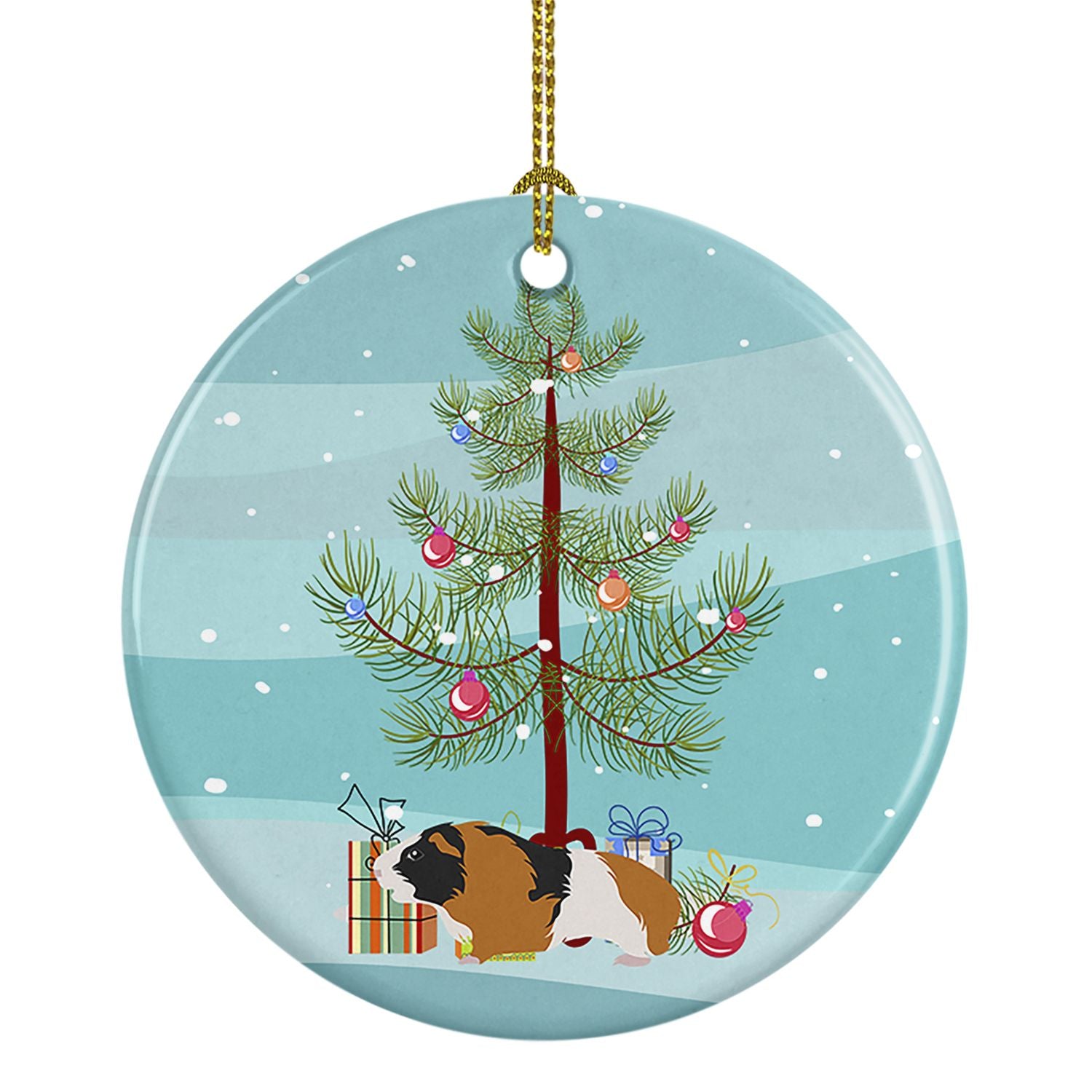 Rex Guinea Pig Merry Christmas Ceramic Ornament Christmas Tree Hanging Decorations for Home Christmas Holiday, Party, Gift, 3 in