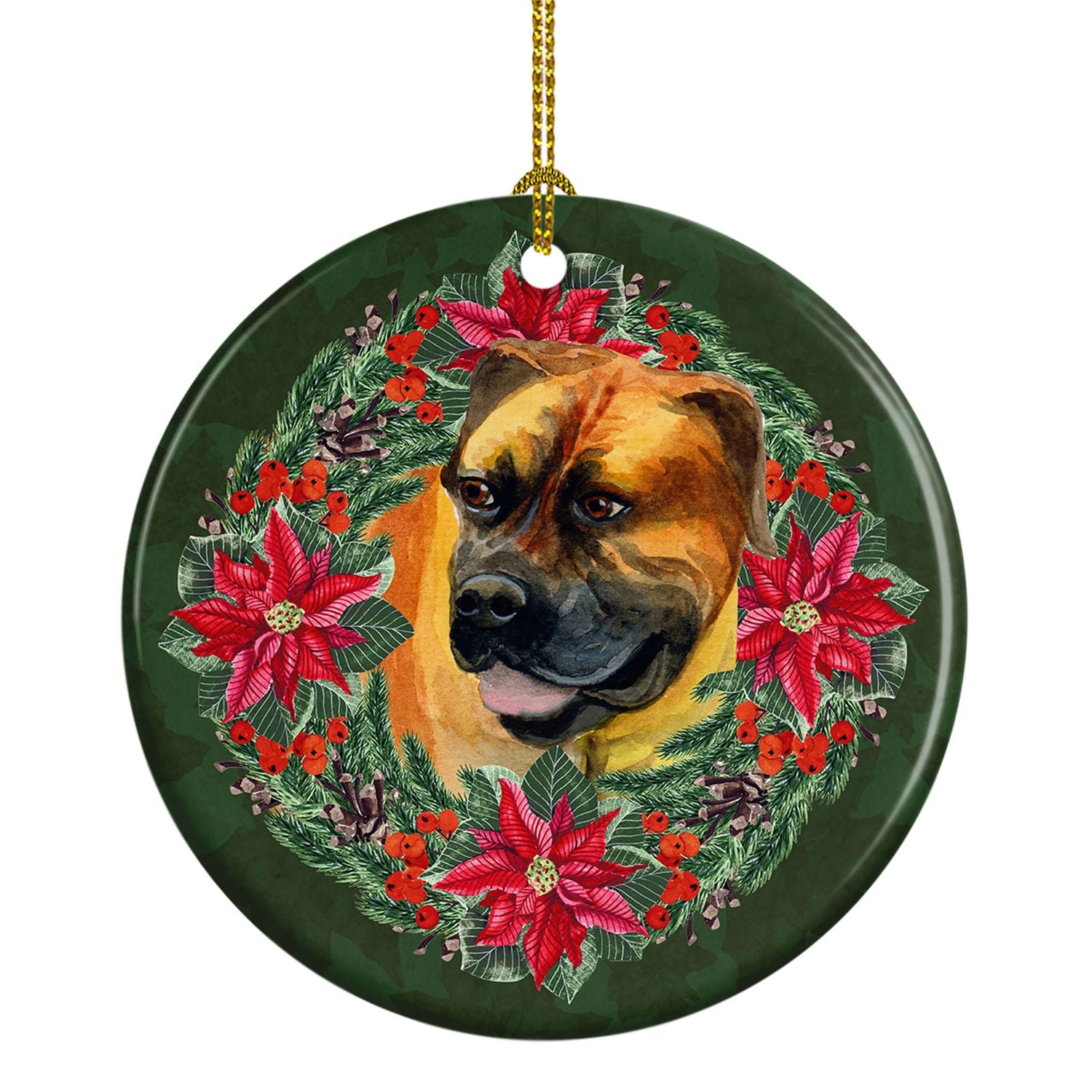 Boerboel Mastiff Poinsetta Wreath Ceramic Ornament Christmas Tree Hanging Decorations for Home Christmas Holiday, Party, Gift, 3