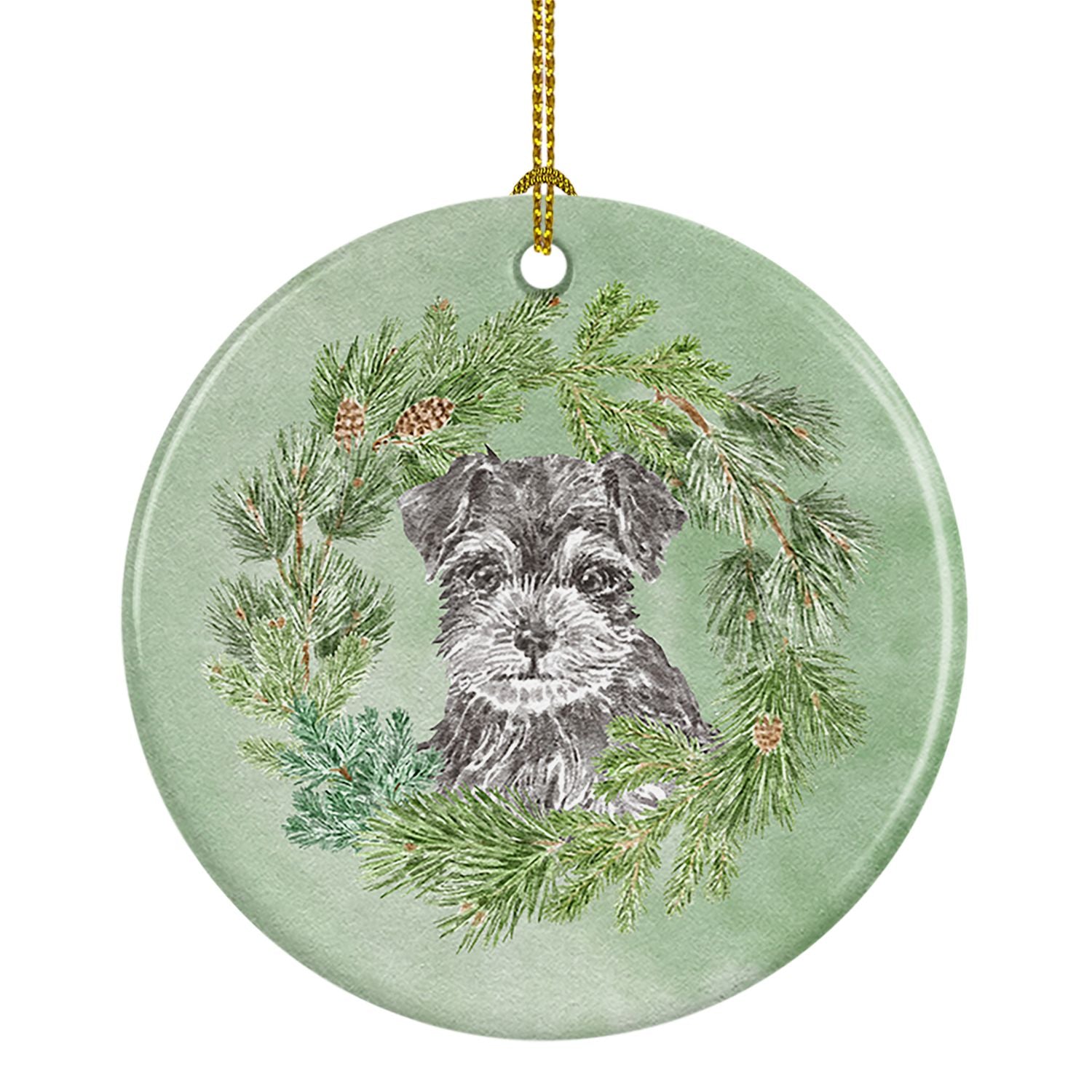 Schnauzer Puppy Black and Silver Christmas Wreath Ceramic Ornament Christmas Tree Hanging Decorations for Home Christmas Holiday