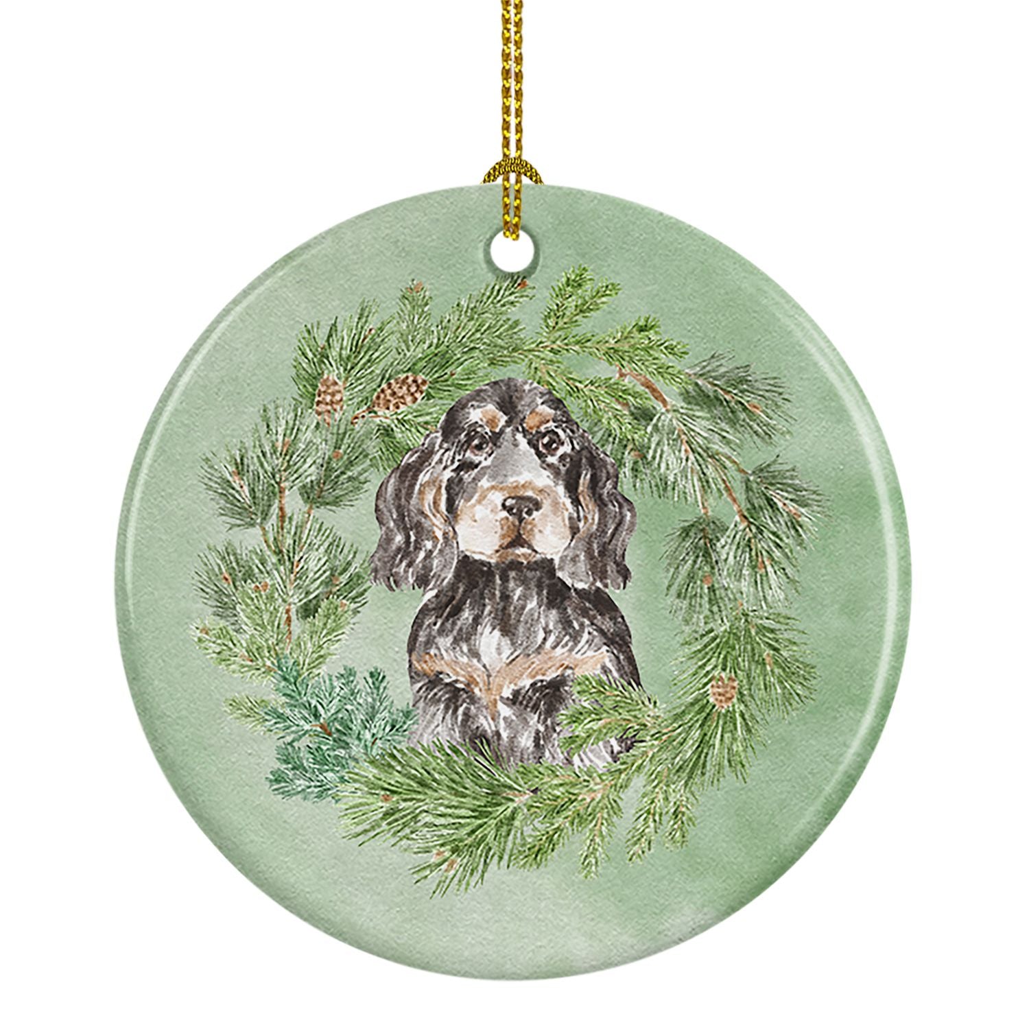 Cocker Spaniel Black Tan Christmas Wreath Ceramic Ornament Christmas Tree Hanging Decorations for Home Christmas Holiday, Party,