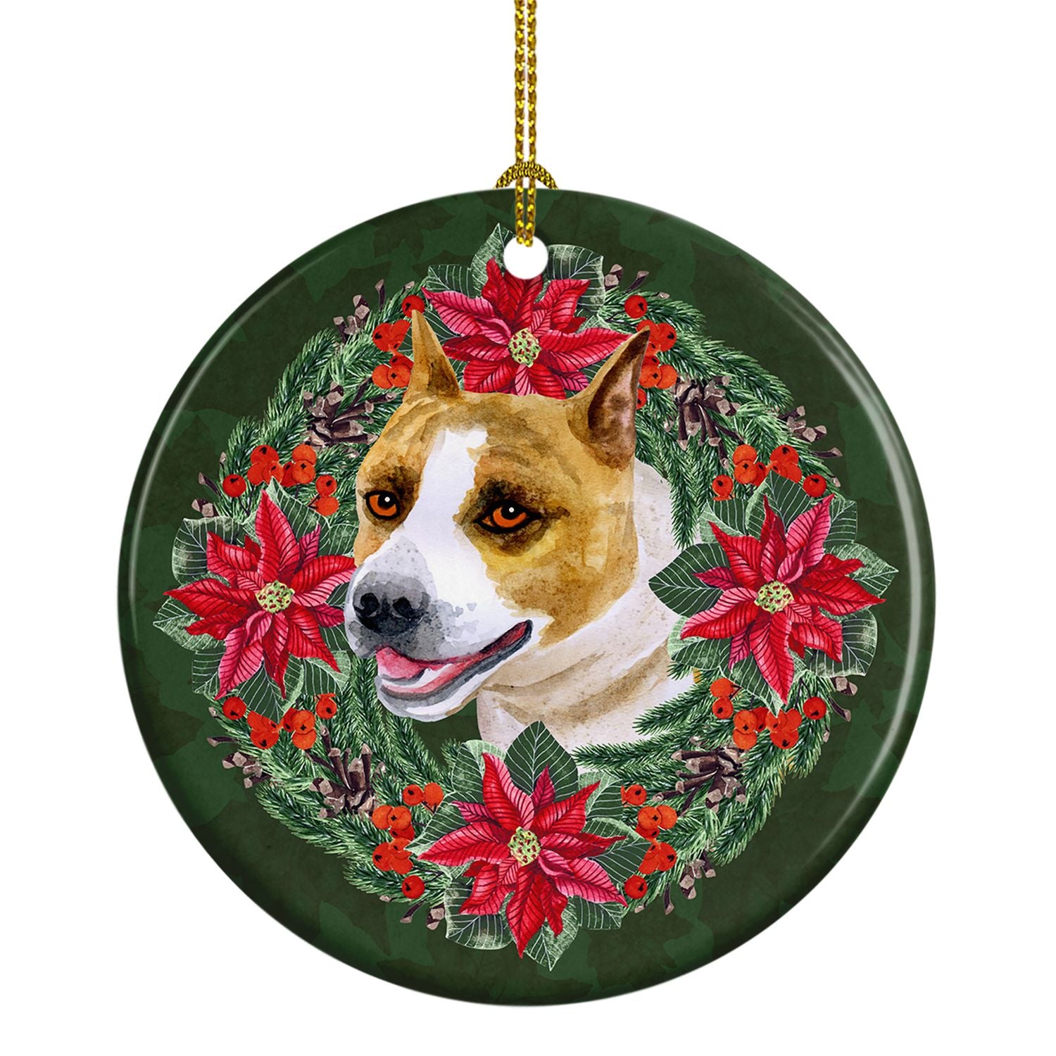 NEW American Staffordshire Poinsetta Wreath Ceramic Ornament Christmas Tree Hanging Decorations for Home Christmas Holiday, Part