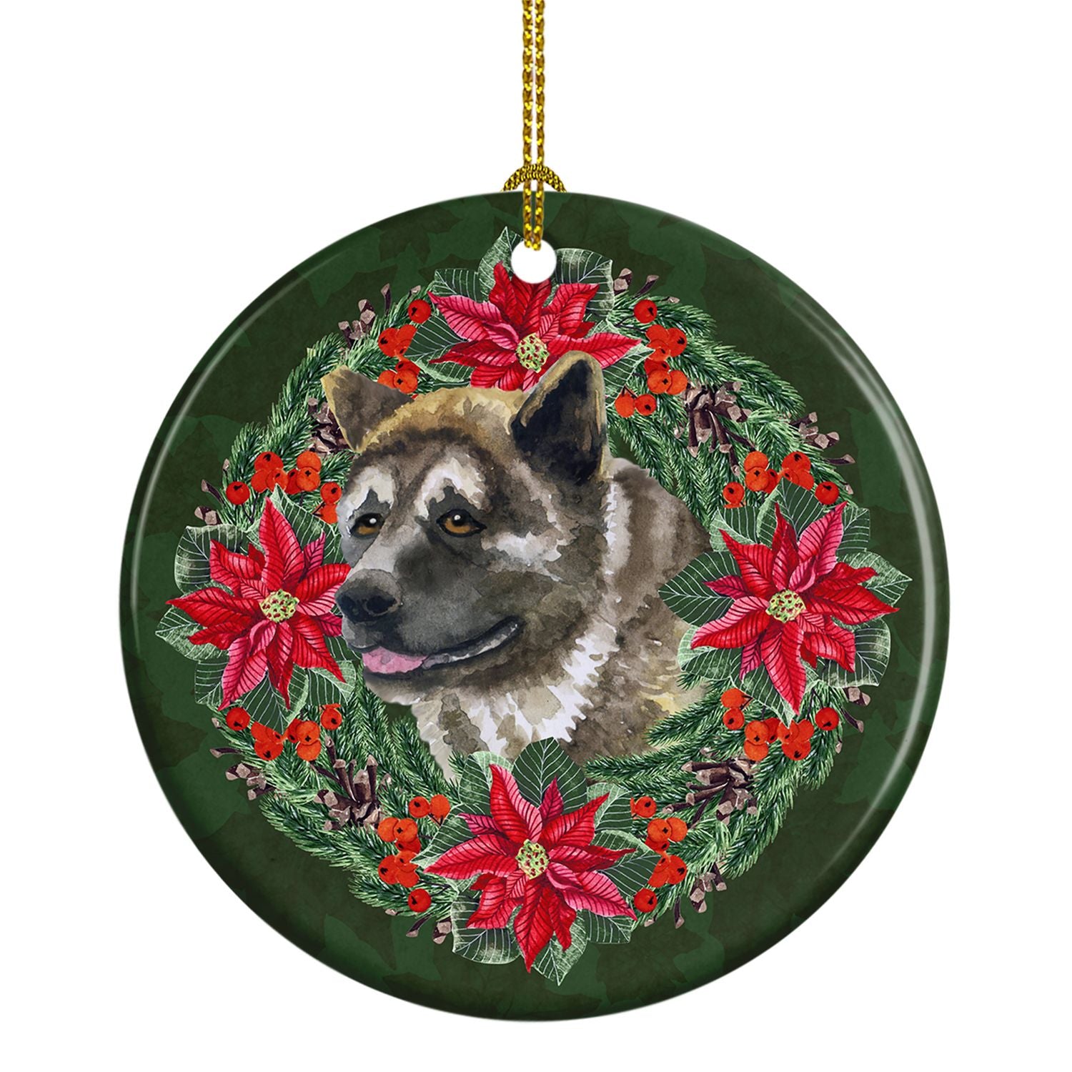 American Akita Poinsetta Wreath Ceramic Ornament Christmas Tree Hanging Decorations for Home Christmas Holiday, Party, Gift, 3 i