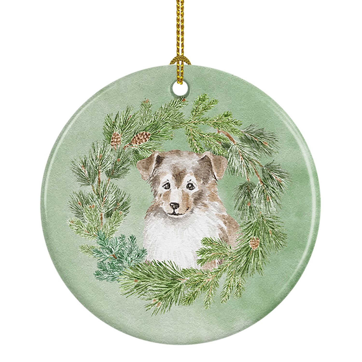 Sheltie/Shetland Sheepdog Puppy Sable Smile Christmas Wreath Ceramic Ornament Christmas Tree Hanging Decorations for Home Christ
