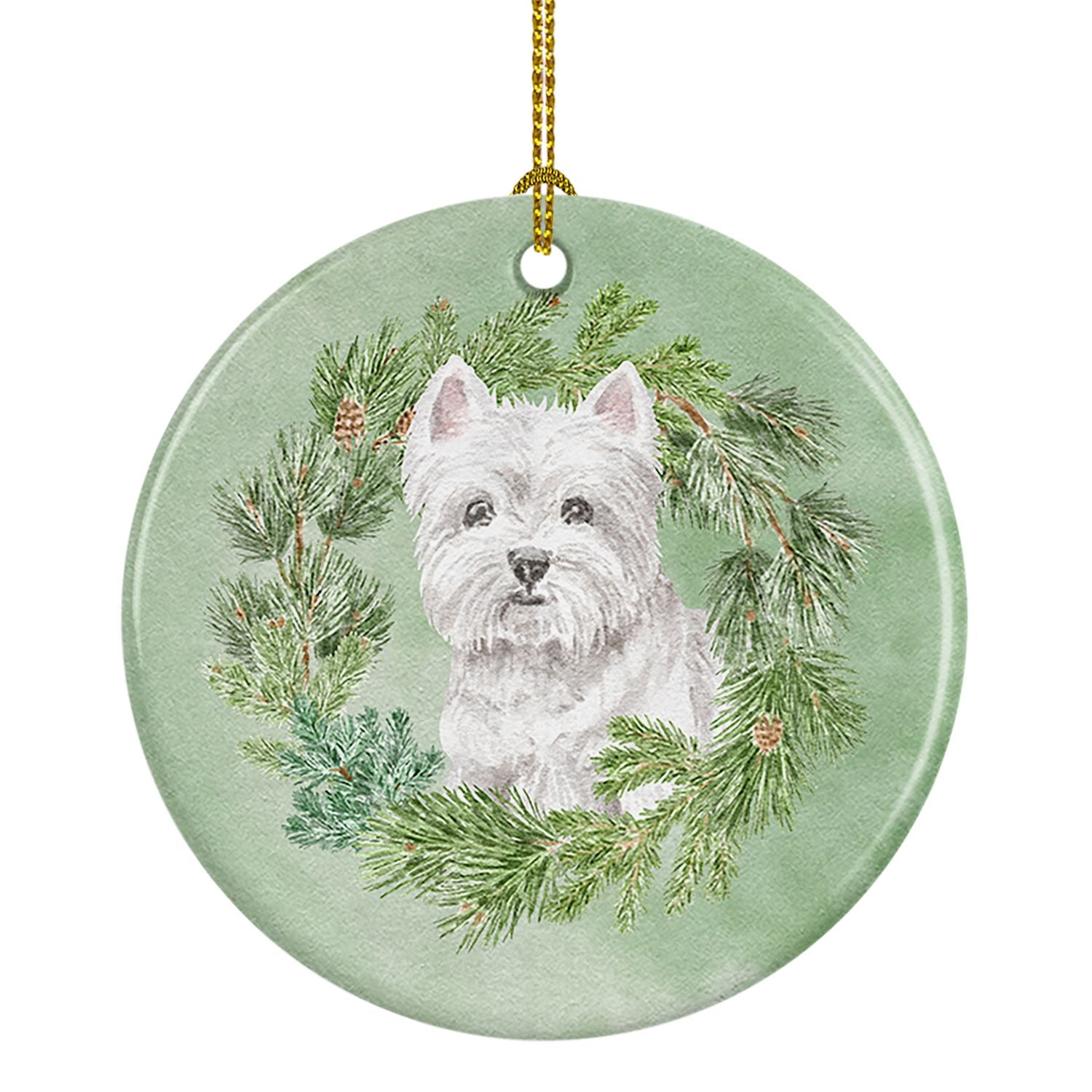 West Highland White Terrier Sitting Pretty Christmas Wreath Ceramic Ornament Christmas Tree Hanging Decorations for Home Christm