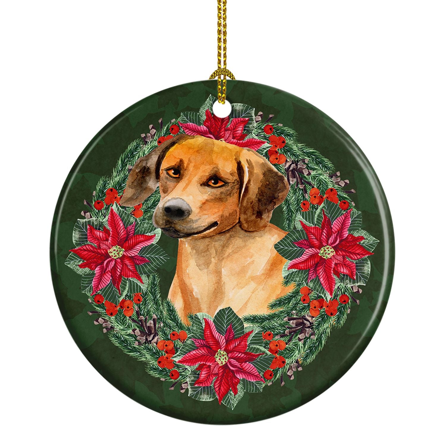 Rhodesian Ridgeback Poinsetta Wreath Ceramic Ornament Christmas Tree Hanging Decorations for Home Christmas Holiday, Party, Gift