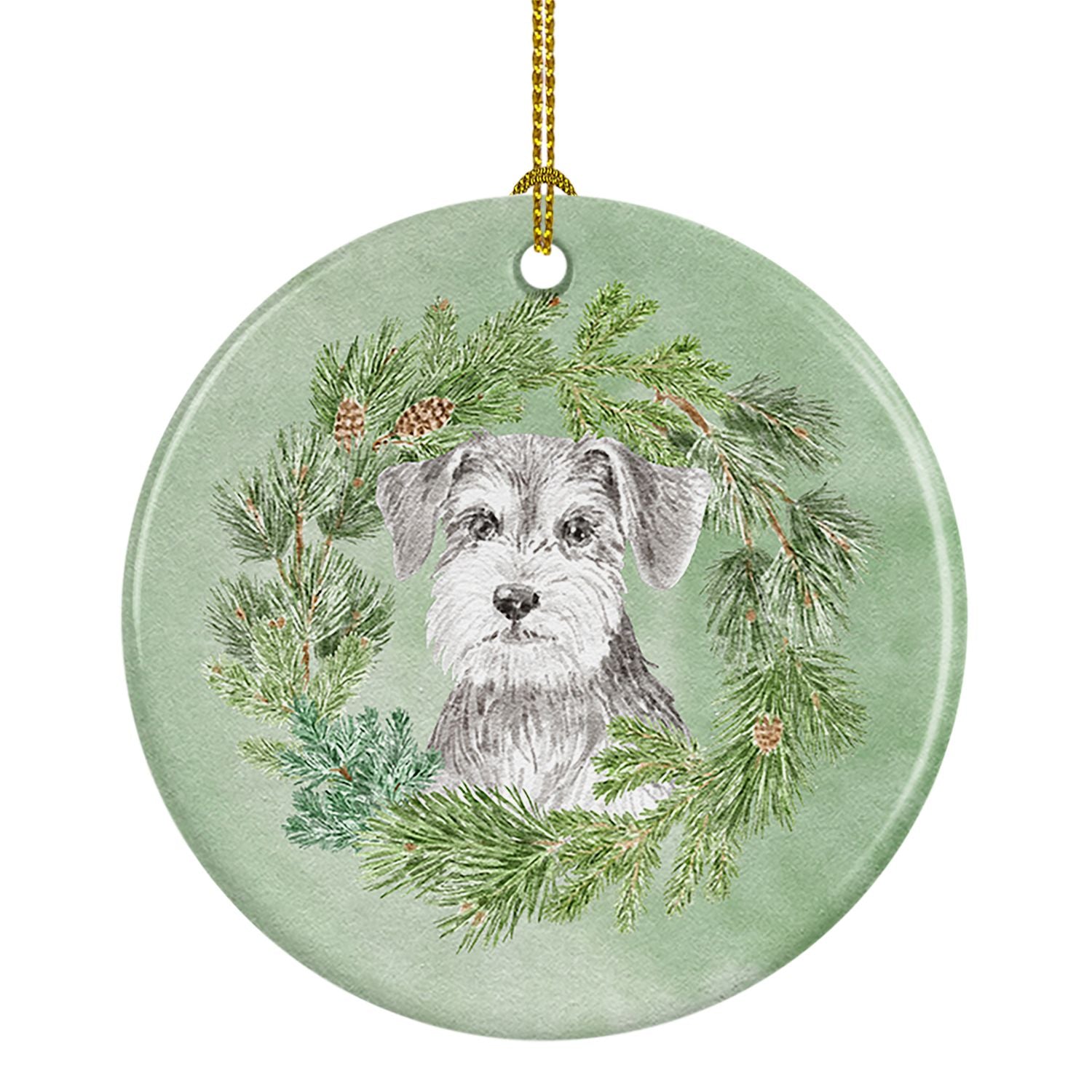 Schnauzer Salt and Pepper Christmas Wreath Ceramic Ornament Christmas Tree Hanging Decorations for Home Christmas Holiday, Party
