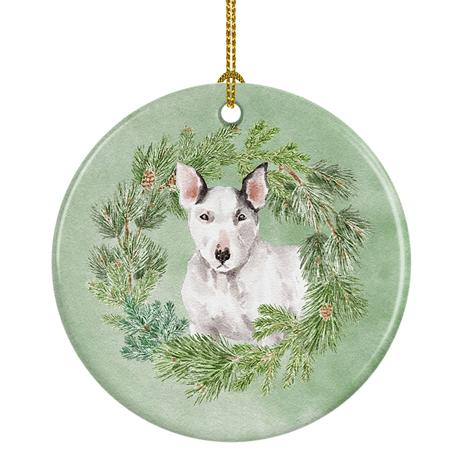 NEW Bull Terrier White Christmas Wreath Ceramic Ornament Christmas Tree Hanging Decorations for Home Christmas Holiday, Party, G