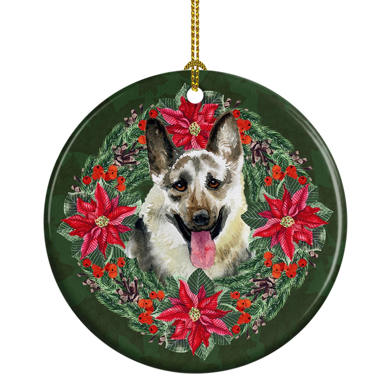 East-European Shepherd Poinsetta Wreath Ceramic Ornament Christmas Tree Hanging Decorations for Home Christmas Holiday, Party, G