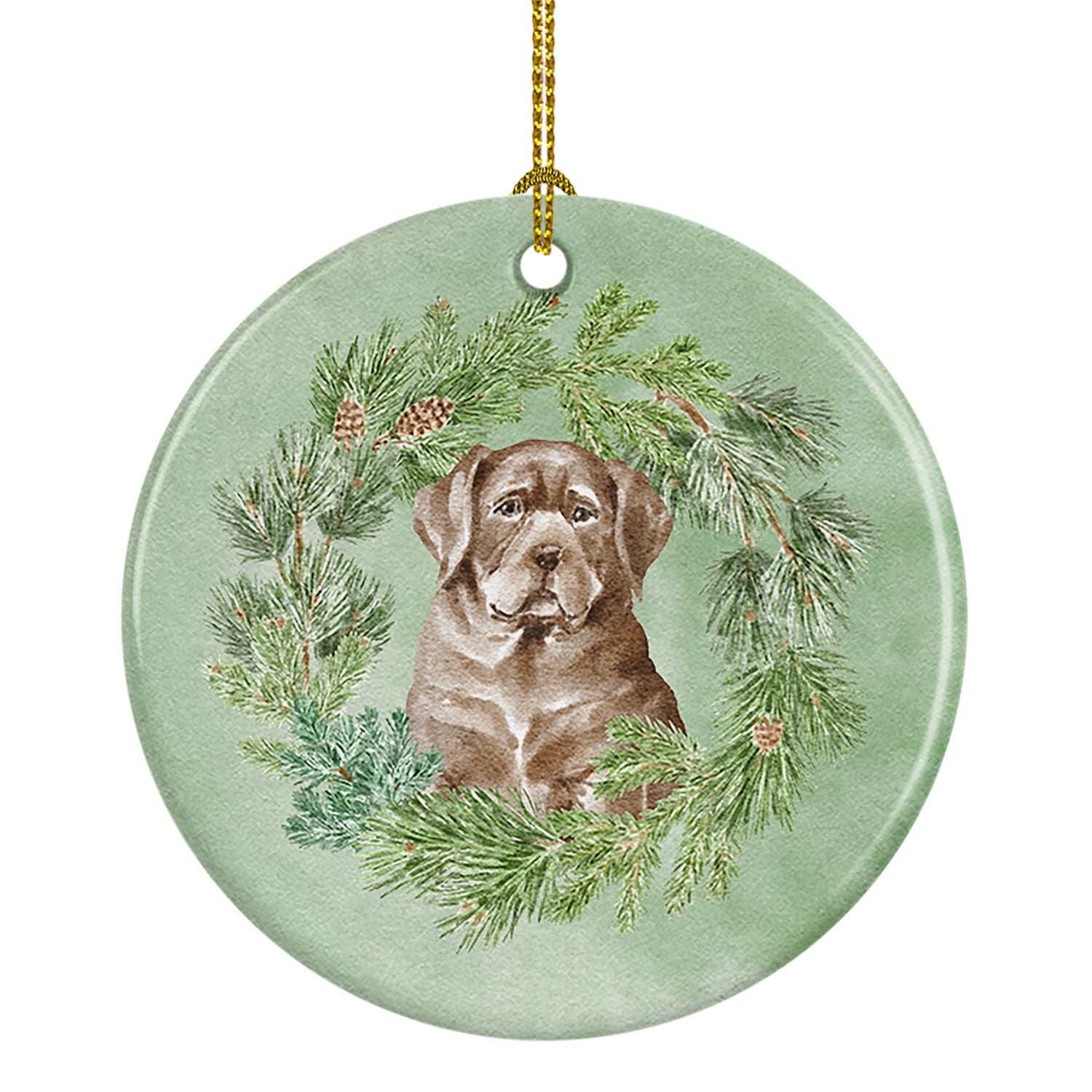 Labrador Retriever Puppy Chocolate Christmas Wreath Ceramic Ornament Christmas Tree Hanging Decorations for Home Christmas Holid