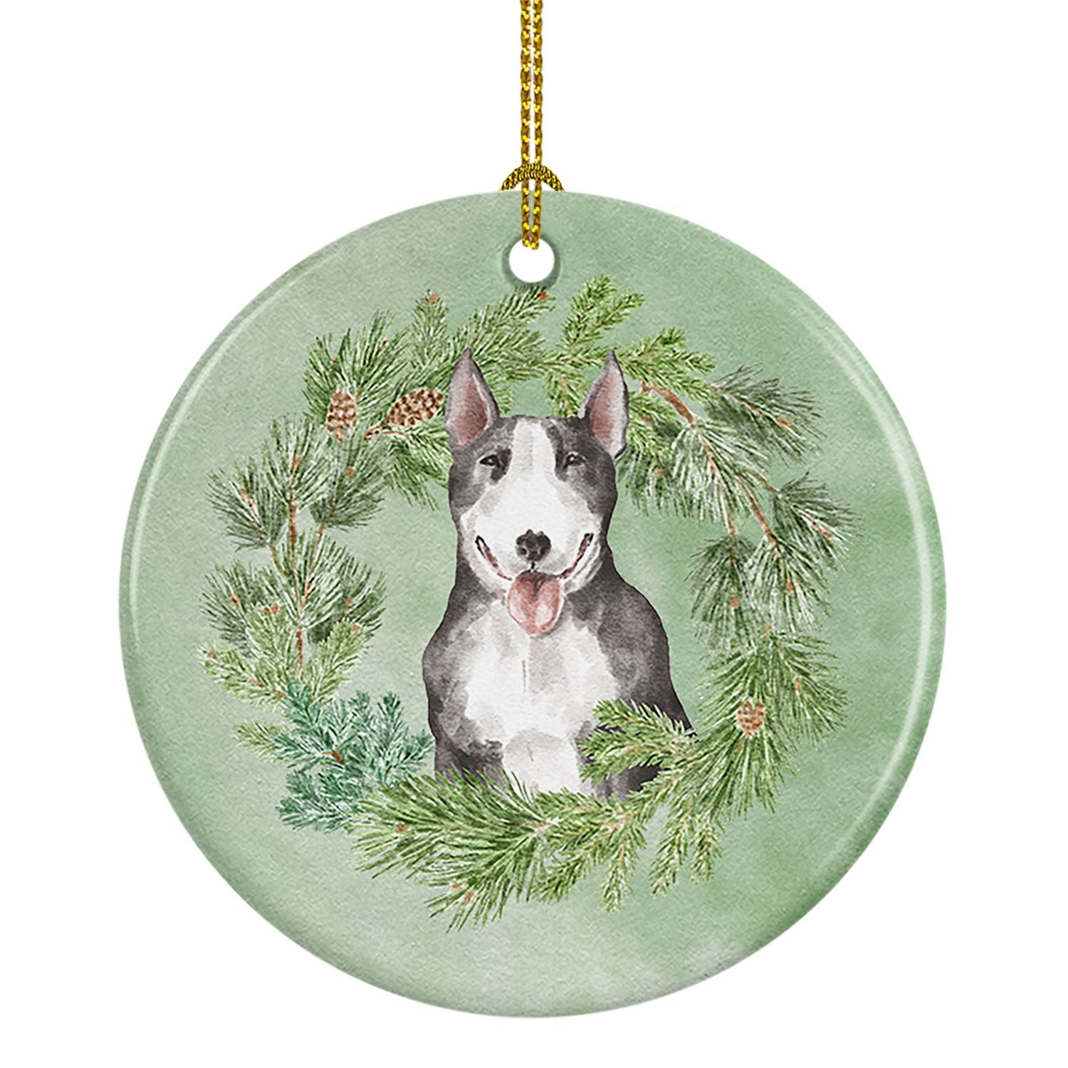 NEW Bull Terrier Black and White Christmas Wreath Ceramic Ornament Christmas Tree Hanging Decorations for Home Christmas Holiday