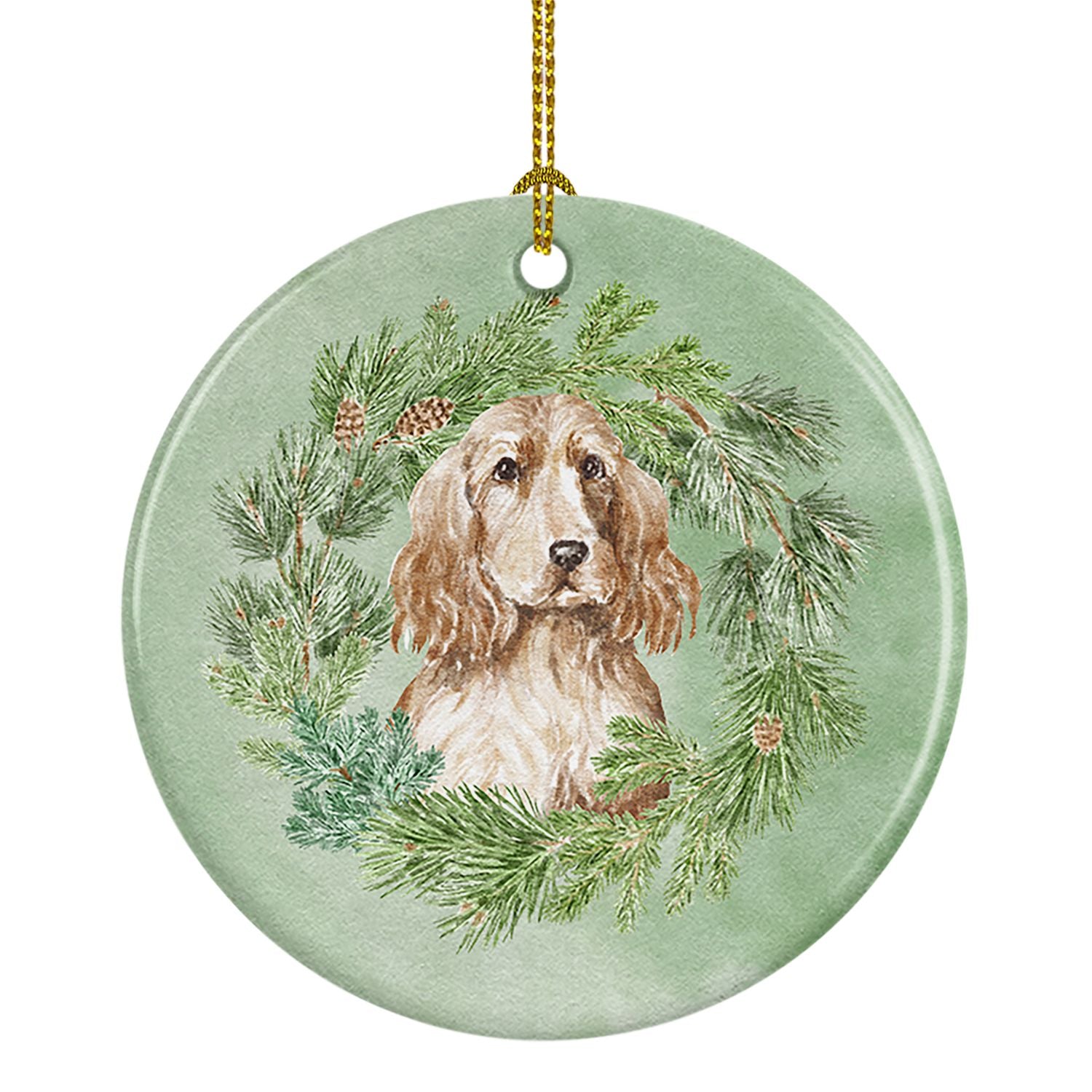 Cocker Spaniel Golden Christmas Wreath Ceramic Ornament Christmas Tree Hanging Decorations for Home Christmas Holiday, Party, Gi