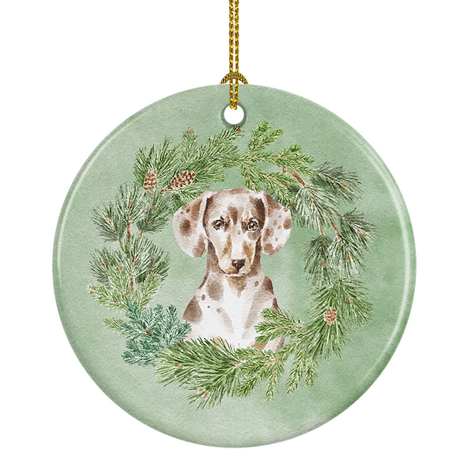 Dachshund Dappled Christmas Wreath Ceramic Ornament Christmas Tree Hanging Decorations for Home Christmas Holiday, Party, Gift, 