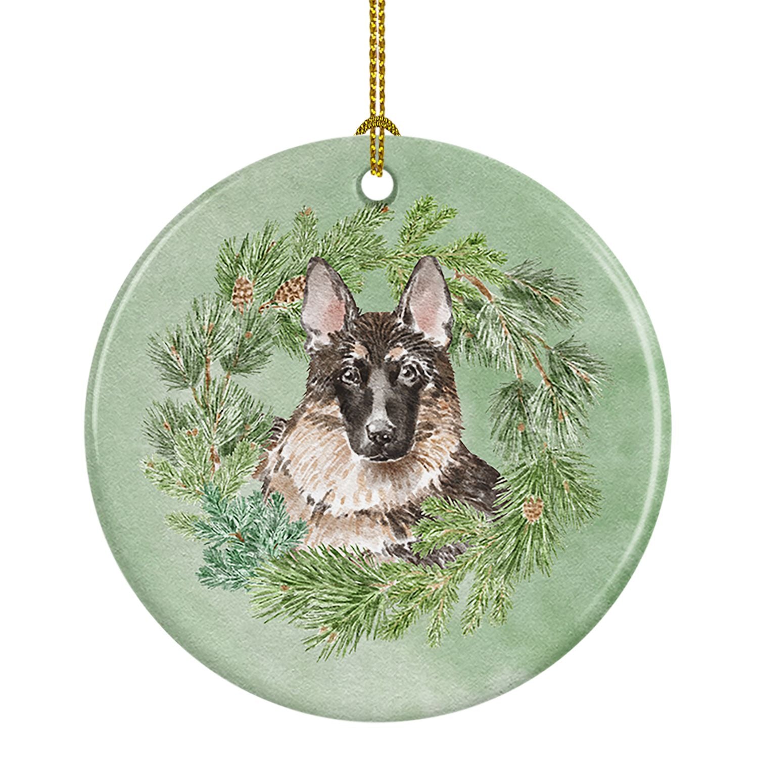 German Shepherd Christmas Wreath Ceramic Ornament Christmas Tree Hanging Decorations for Home Christmas Holiday, Party, Gift, 3 
