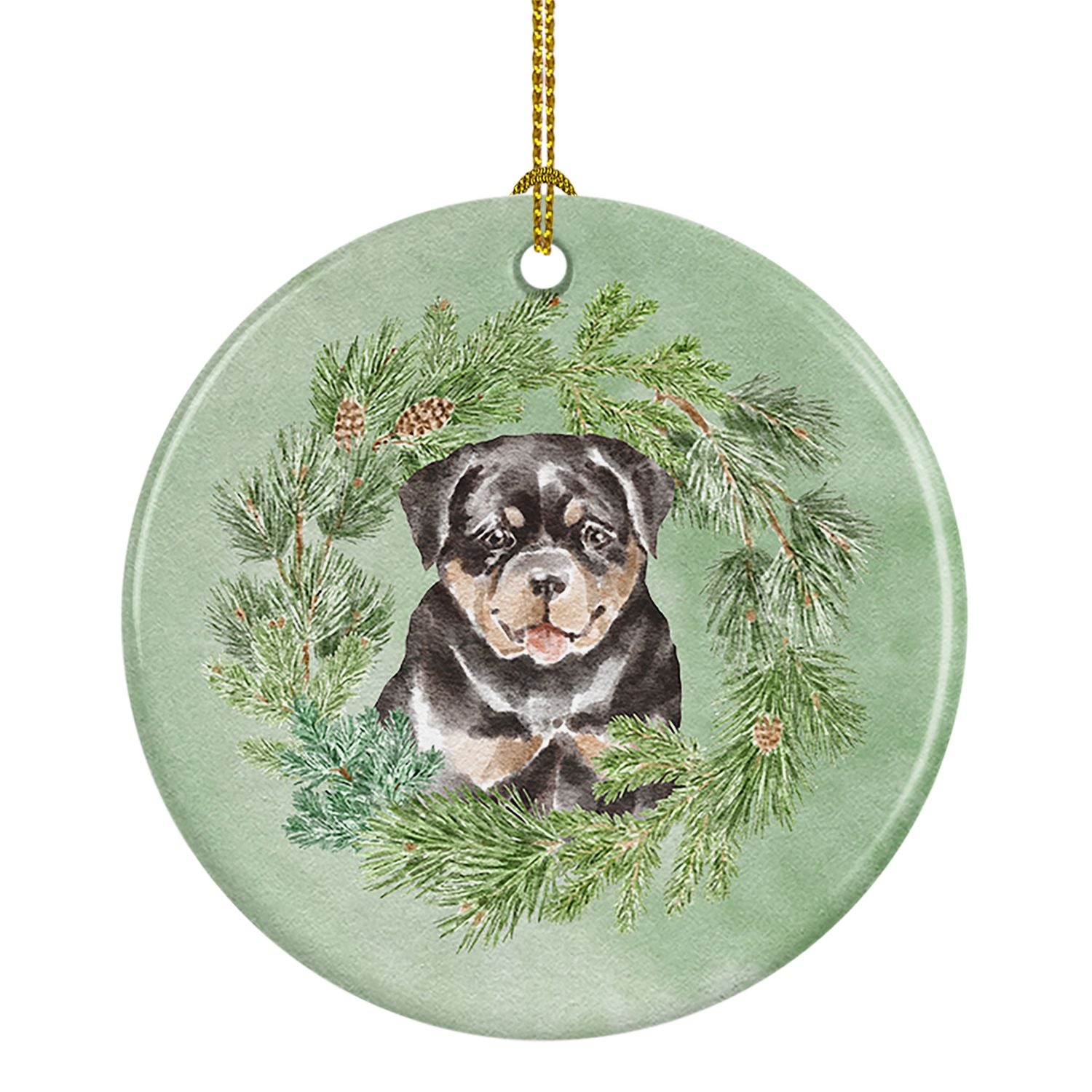Rottweiler Puppy Christmas Wreath Ceramic Ornament Christmas Tree Hanging Decorations for Home Christmas Holiday, Party, Gift, 3