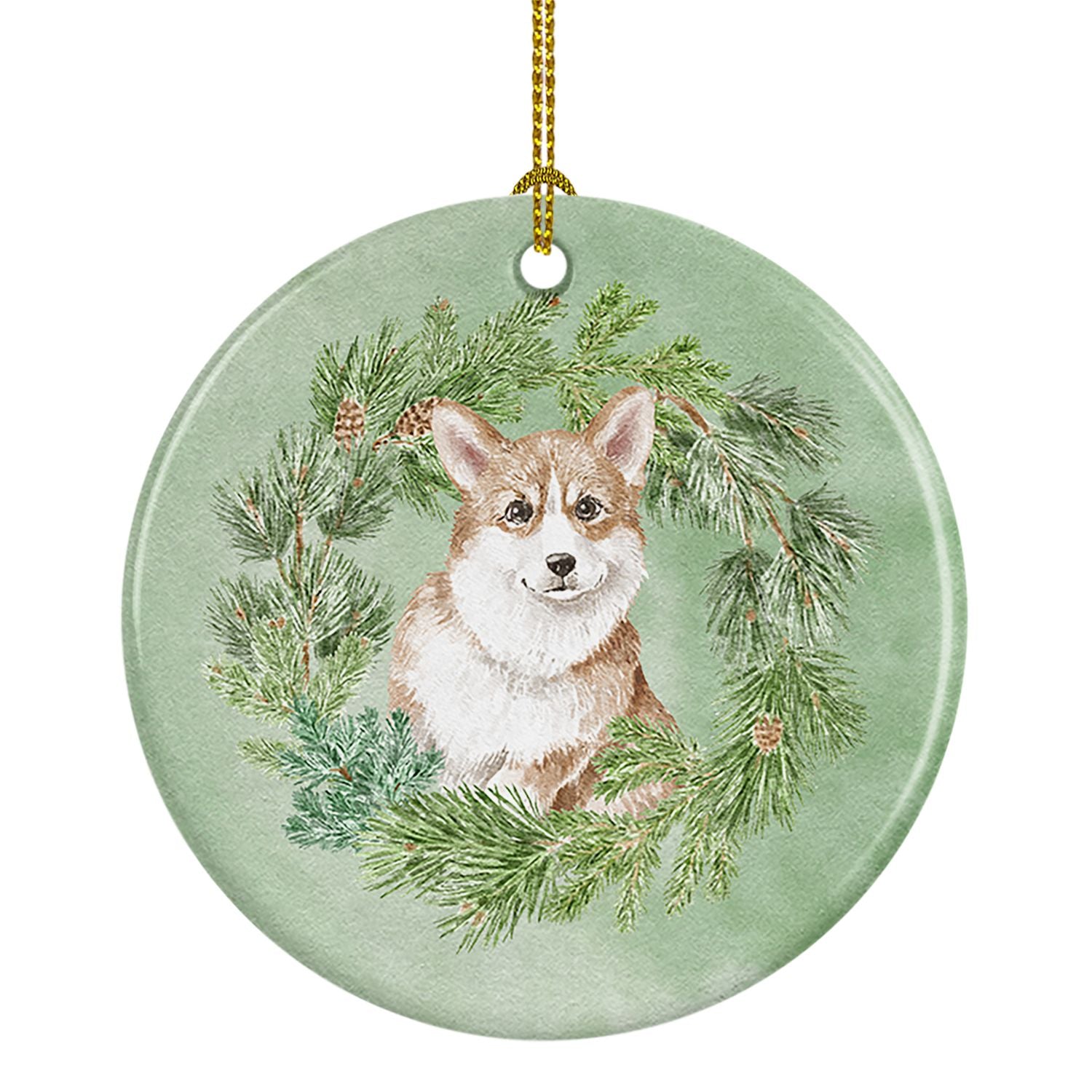 Corgi Red Christmas Wreath Ceramic Ornament Christmas Tree Hanging Decorations for Home Christmas Holiday, Party, Gift, 3 in, Mu