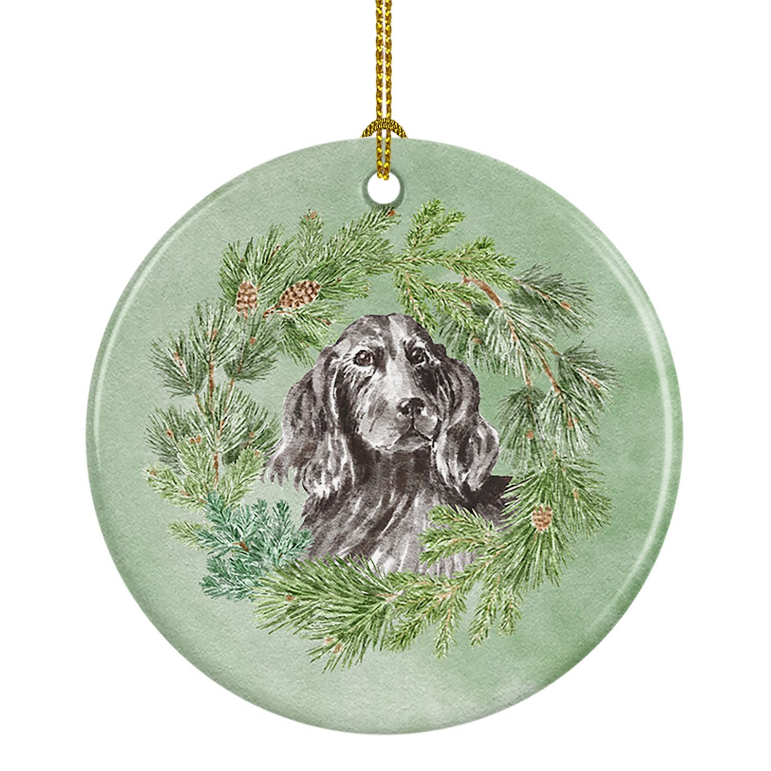 Cocker Spaniel Black Christmas Wreath Ceramic Ornament Christmas Tree Hanging Decorations for Home Christmas Holiday, Party, Gif