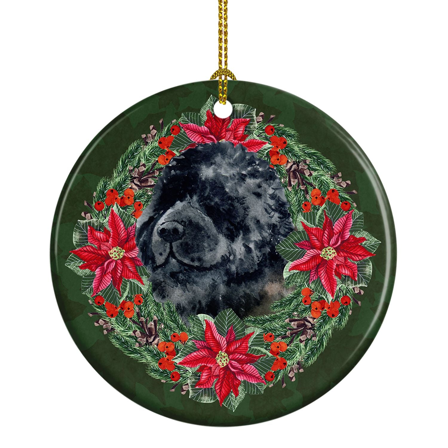 Newfoundland Poinsetta Wreath Ceramic Ornament Christmas Tree Hanging Decorations for Home Christmas Holiday, Party, Gift, 3 in,
