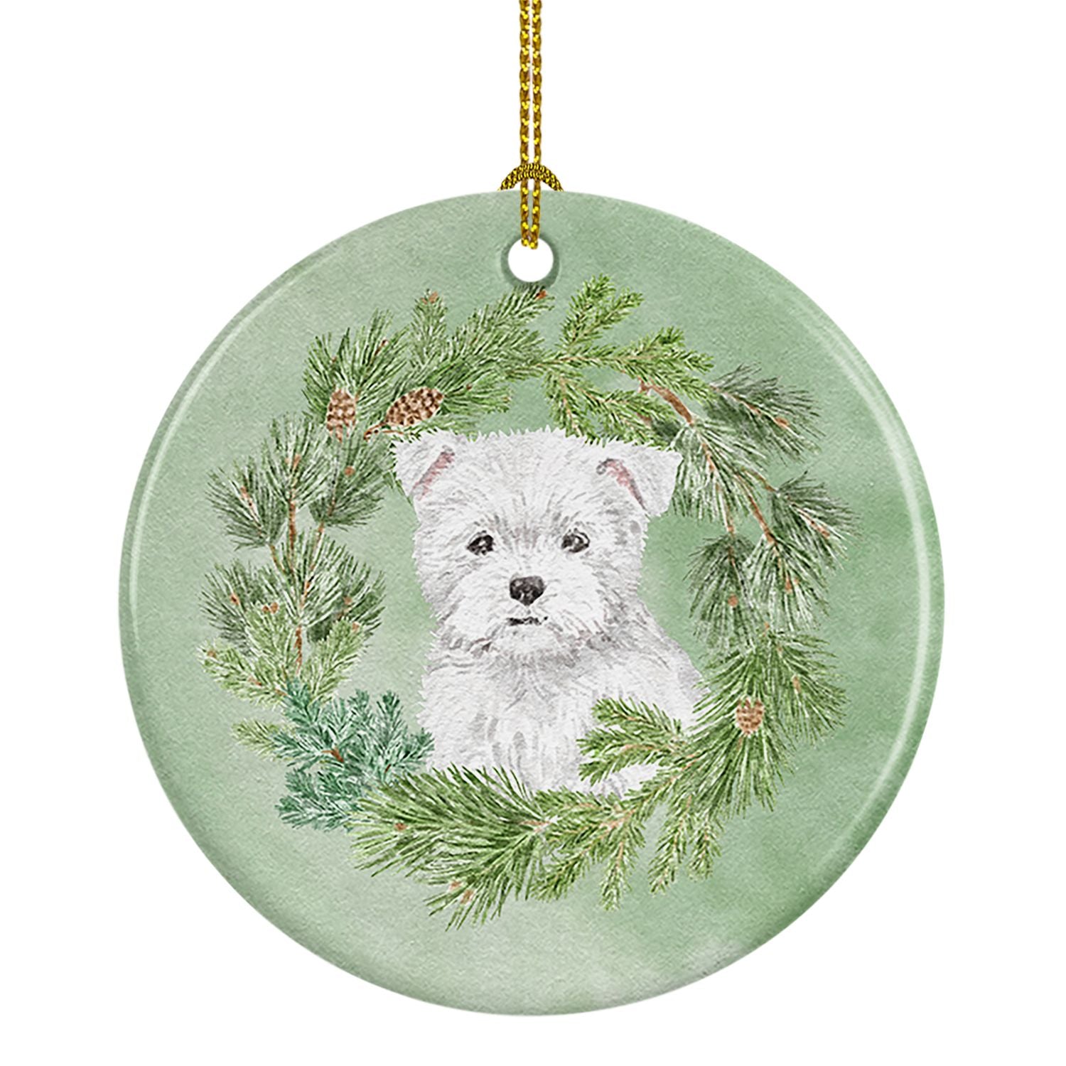 West Highland White Terrier Puppy Christmas Wreath Ceramic Ornament Christmas Tree Hanging Decorations for Home Christmas Holida
